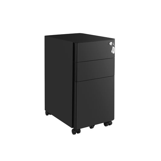 Сassettiera Metallo, 3 Ampi Cassetti con Serratura, Cassettiera Scrivania, con Rotelle, per Cancelleria, Nero, Songmics, 1