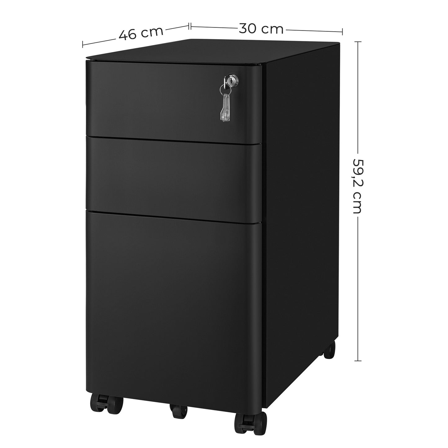 Сassettiera Metallo, 3 Ampi Cassetti con Serratura, Cassettiera Scrivania, con Rotelle, per Cancelleria, Nero, Songmics, 6