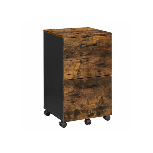 Cassettiera Ufficio, Cassettiera Scrivania, 2 cassetti, Credenza su ruote, per Documenti A4, Marrone Rustico e Nero, Vasagle, 1
