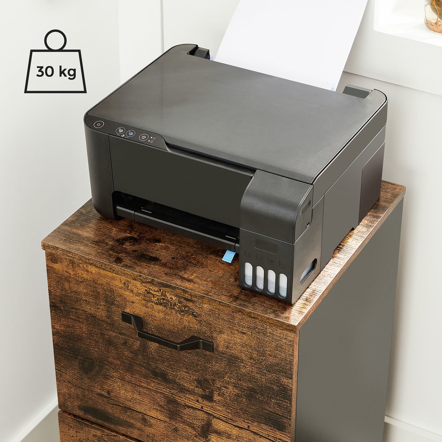Cassettiera Ufficio, Cassettiera Scrivania, 2 cassetti, Credenza su ruote, per Documenti A4, Marrone Rustico e Nero, Vasagle, 5