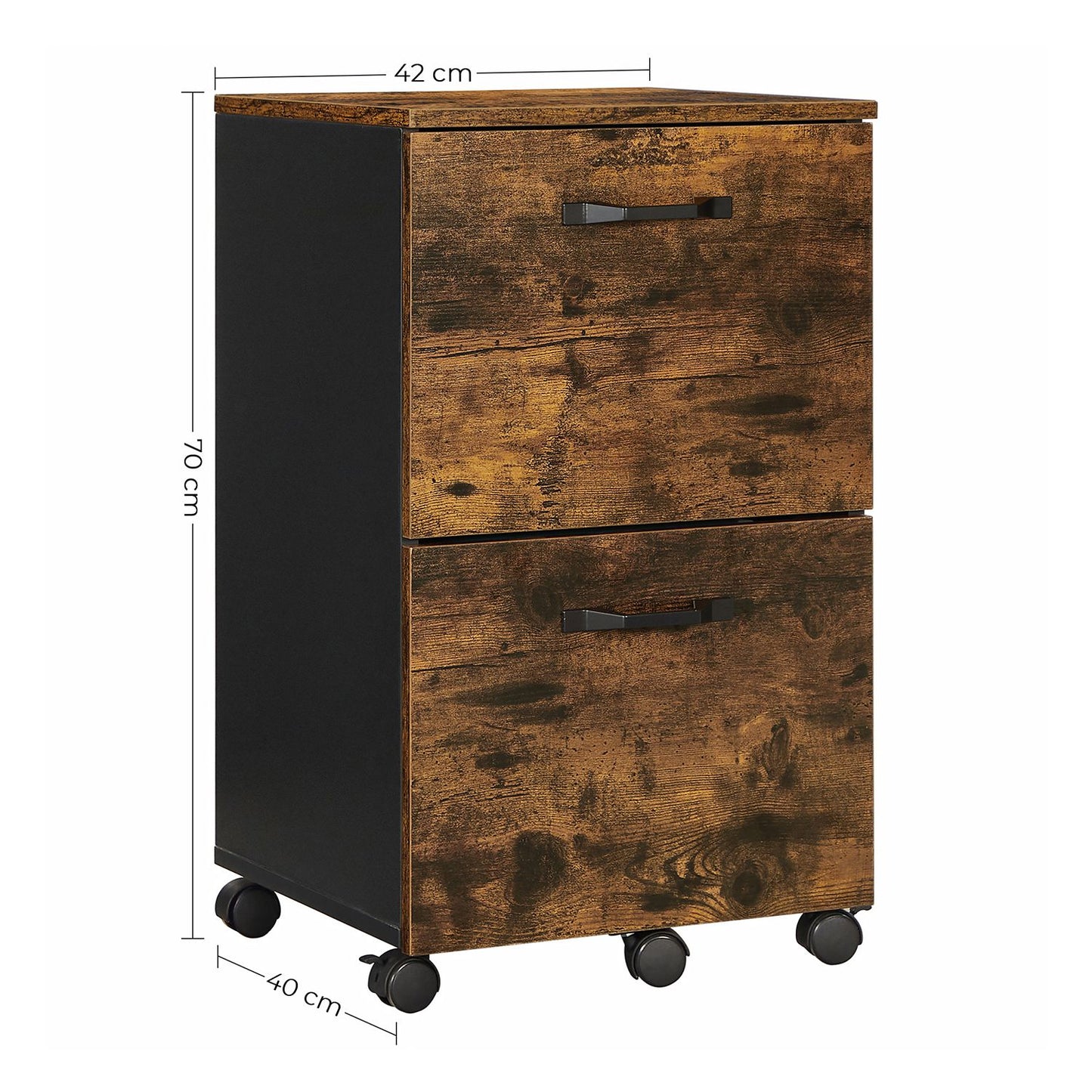 Cassettiera Ufficio, Cassettiera Scrivania, 2 cassetti, Credenza su ruote, per Documenti A4, Marrone Rustico e Nero, Vasagle, 7