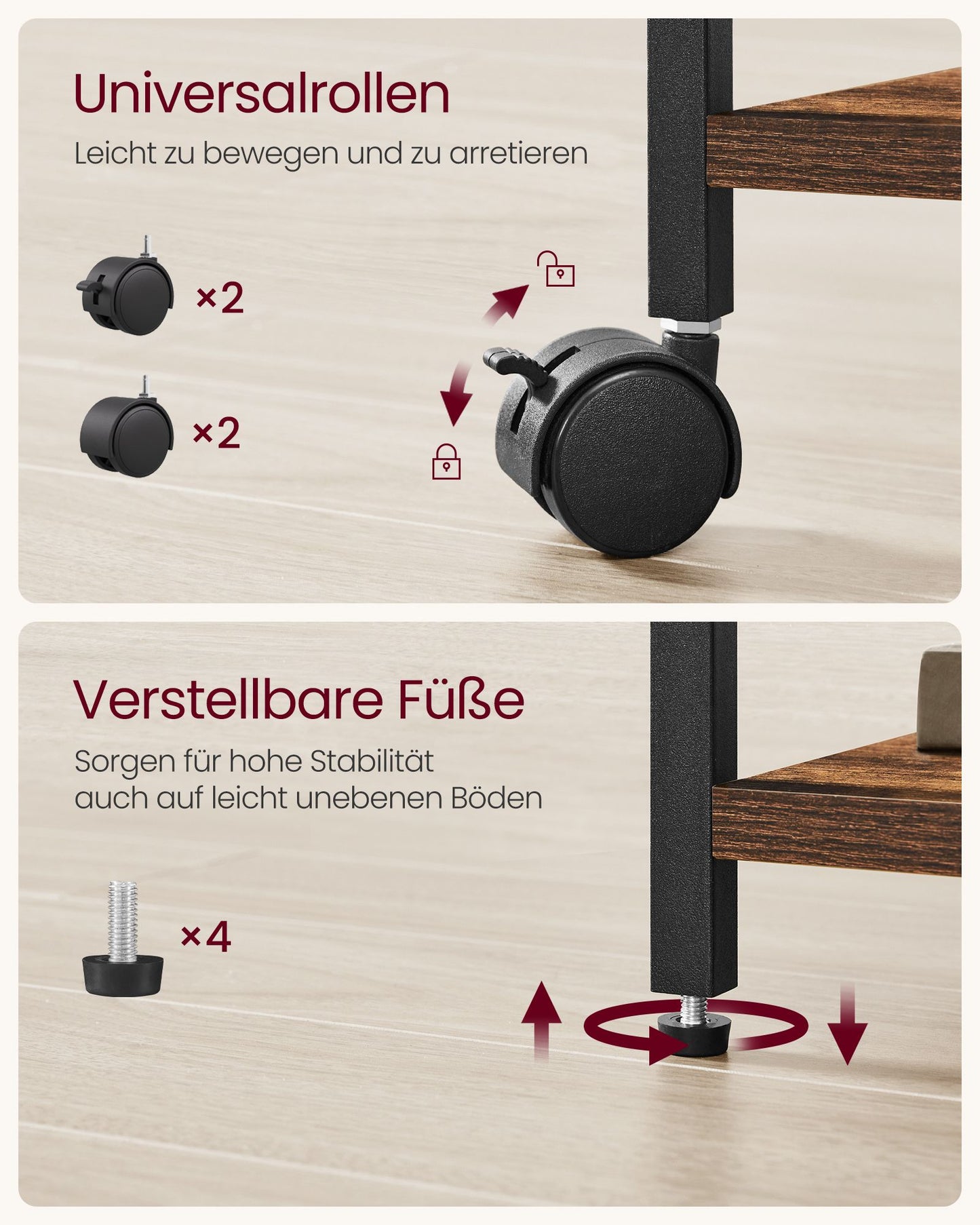 Cassettiera Ufficio, 3 Cassetti, Cassettiera Scrivania, Cassettiera Sotto Scrivania, Rustico Marrone e Nero, Vasagle, 7