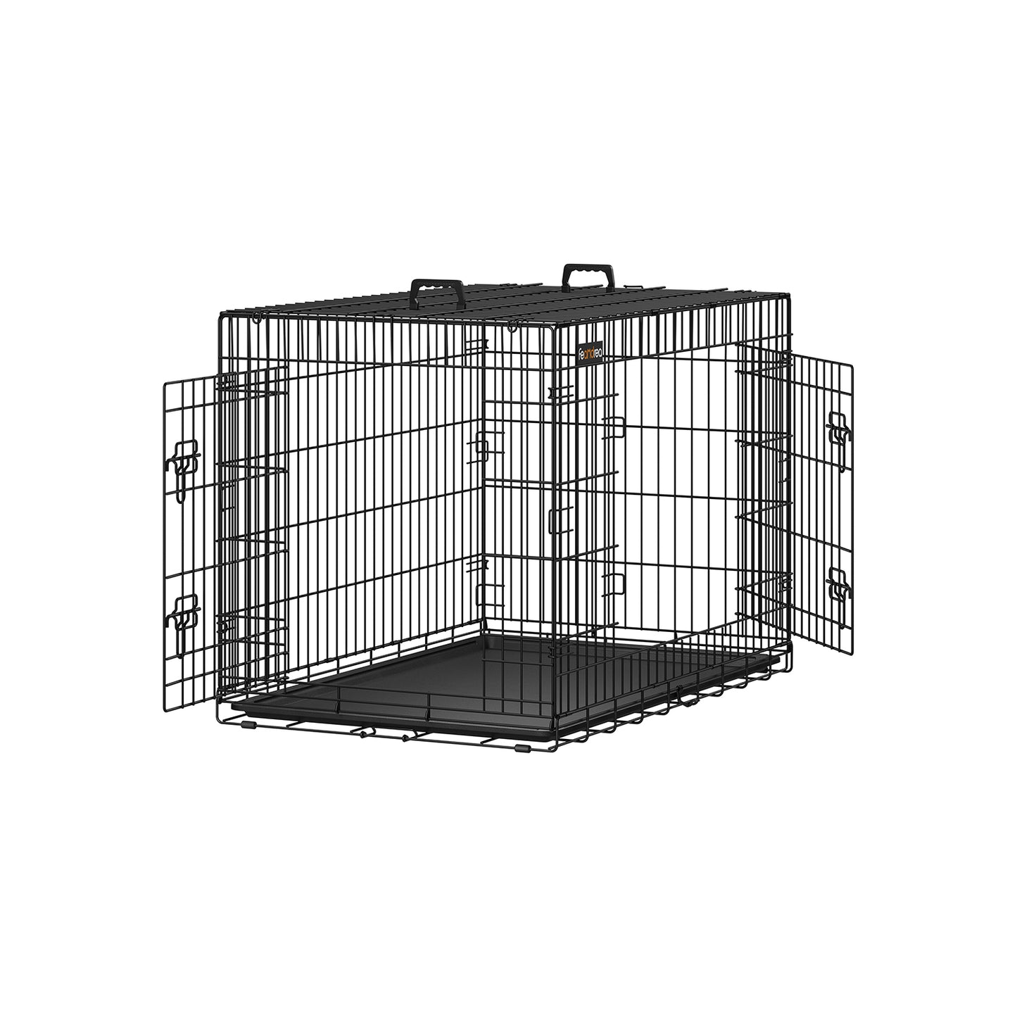Gabbia per Cani, Gabbie per Cani da interno, Pieghevole, con 2 Porte, Vassoio Rimovibile, XL, Nero, Feandrea, 2
