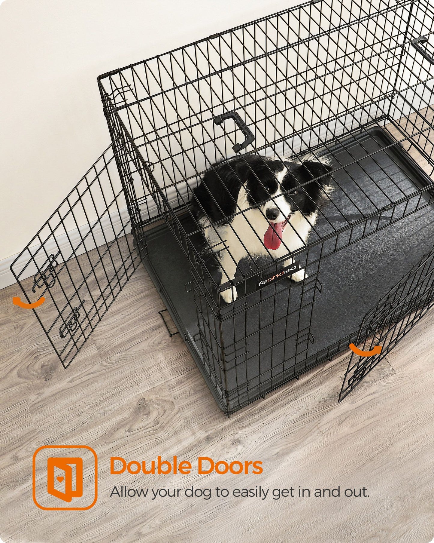 Gabbia per Cani, Gabbie per Cani da interno, Pieghevole, con 2 Porte, Vassoio Rimovibile, XL, Nero, Feandrea, 4