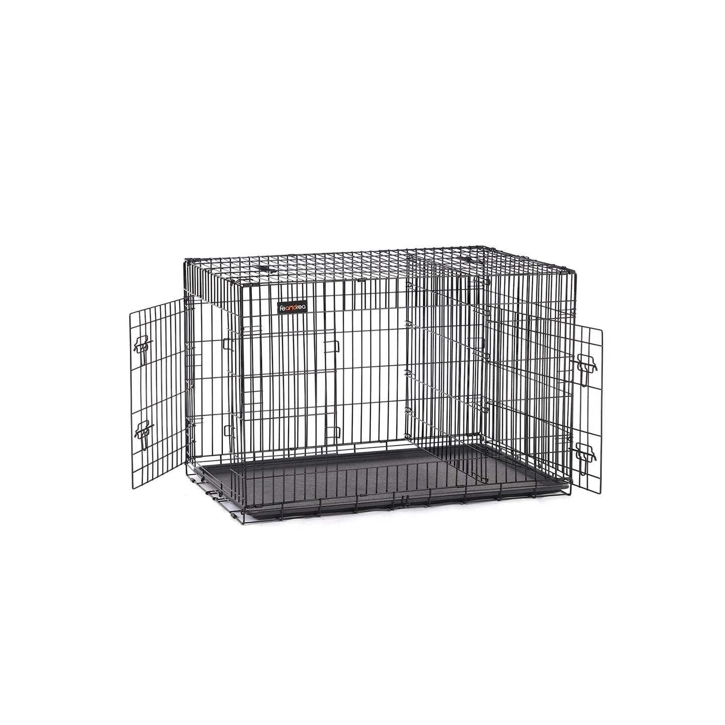 Gabbia per Cani, Gabbie per Cani da interno, Gabbia Metallica Pieghevole per Cani con 2 Porte, Nero, Feandrea, 2