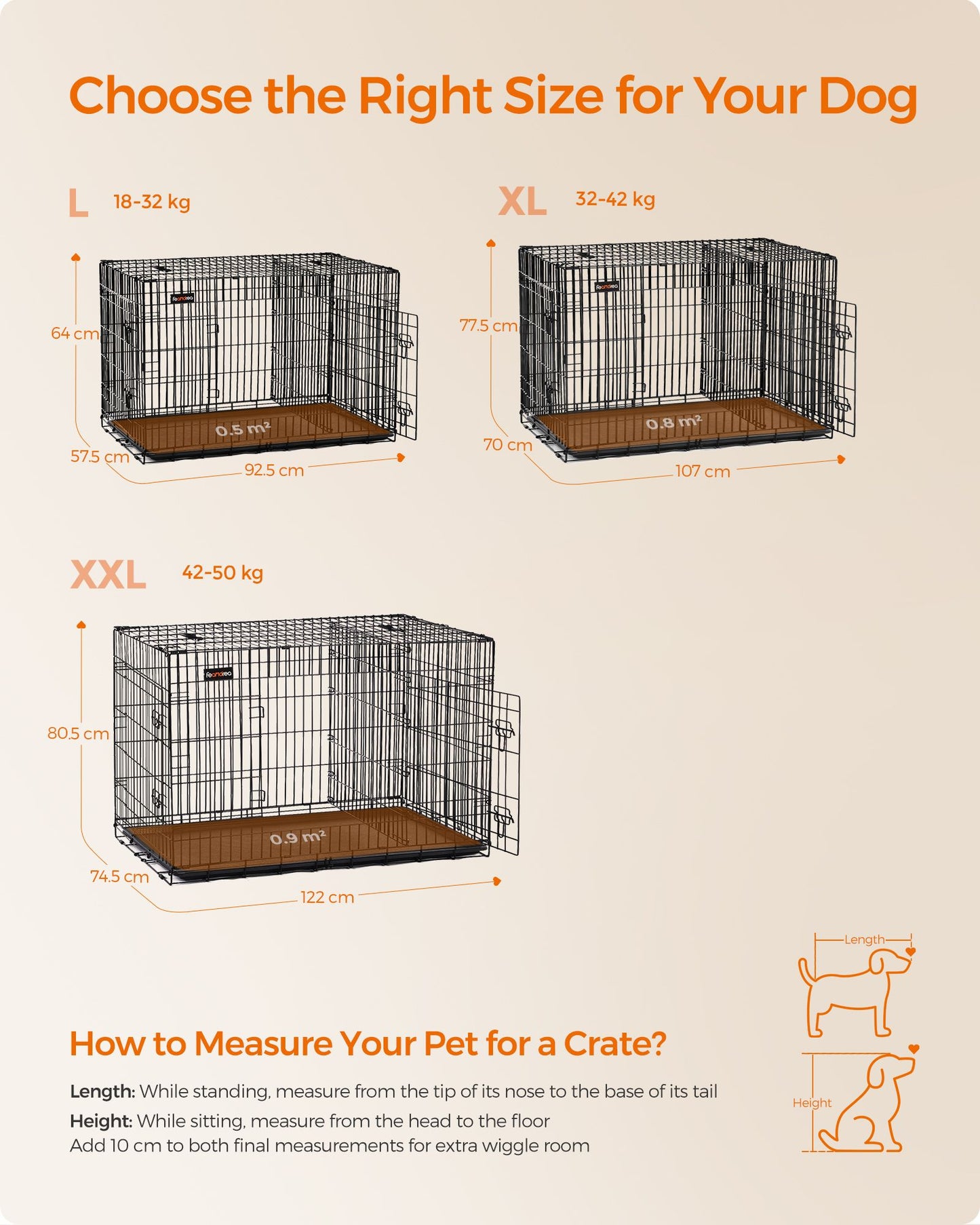 Gabbia per Cani, Gabbie per Cani da interno, Gabbia Metallica Pieghevole per Cani con 2 Porte, Nero, Feandrea, 7