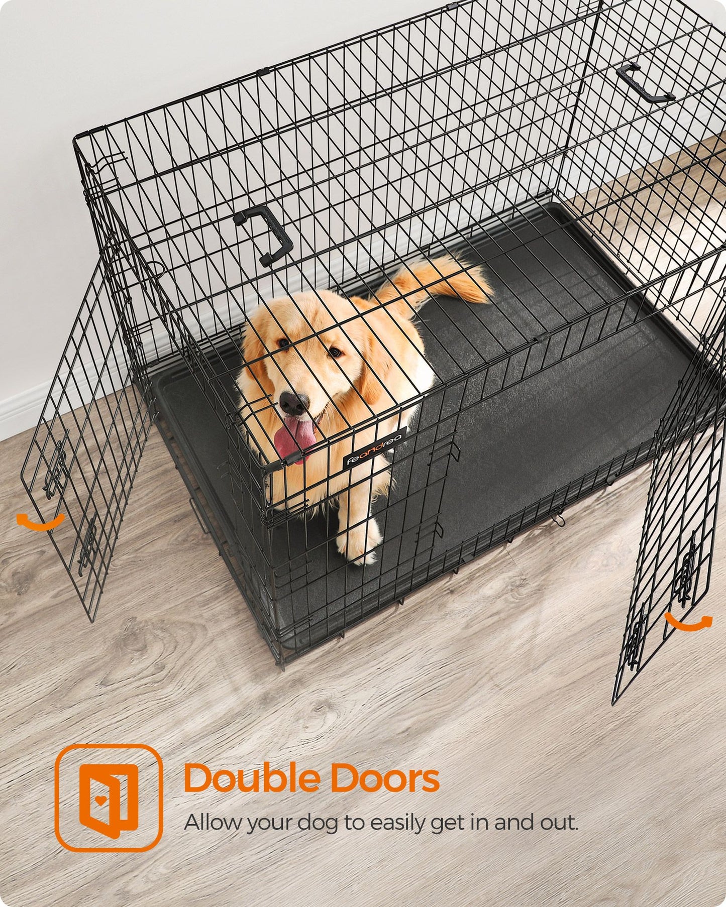 Gabbia per Cani, XXL, Gabbie per Cani da interno, con 2 Porte, Vassoio Rimovibile, Nero, Feandrea, 7