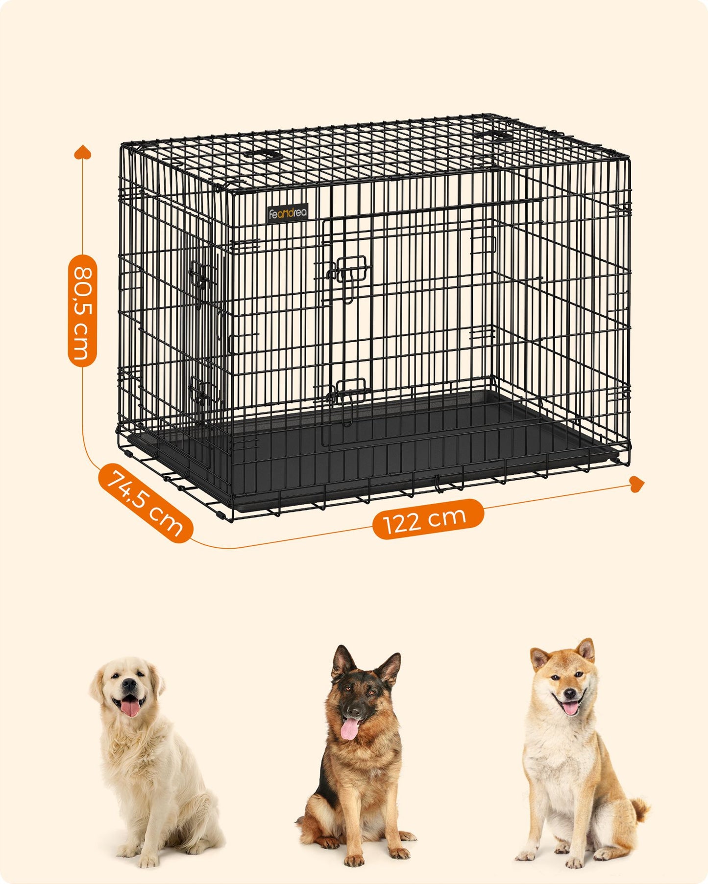Gabbia per Cani, XXL, Gabbie per Cani da interno, con 2 Porte, Vassoio Rimovibile, Nero, Feandrea, 8