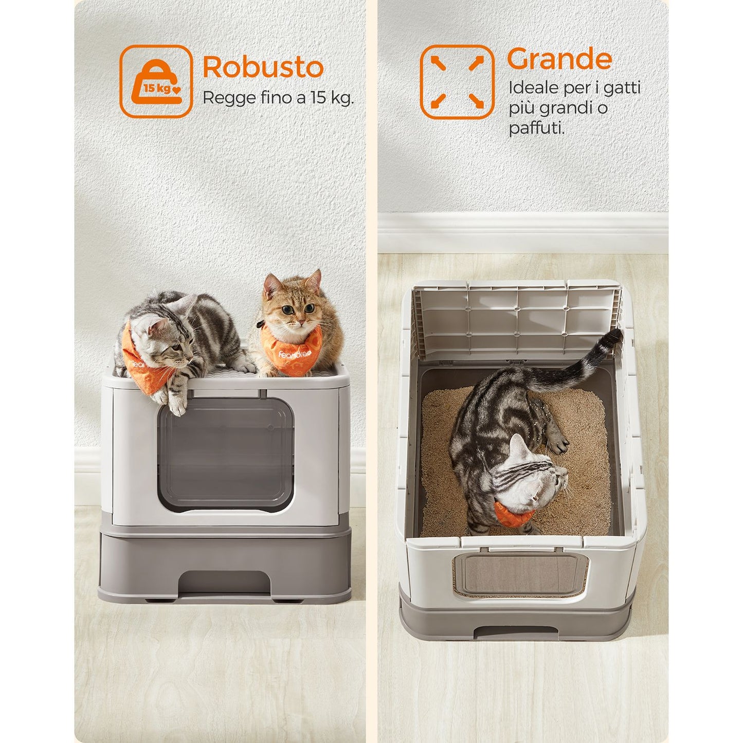 Lettiera per Gatti Grandi, Nascosta, Casetta con Vassoio Estraibile, Paletta, Ampio Portata 15 kg, Feandrea, 7