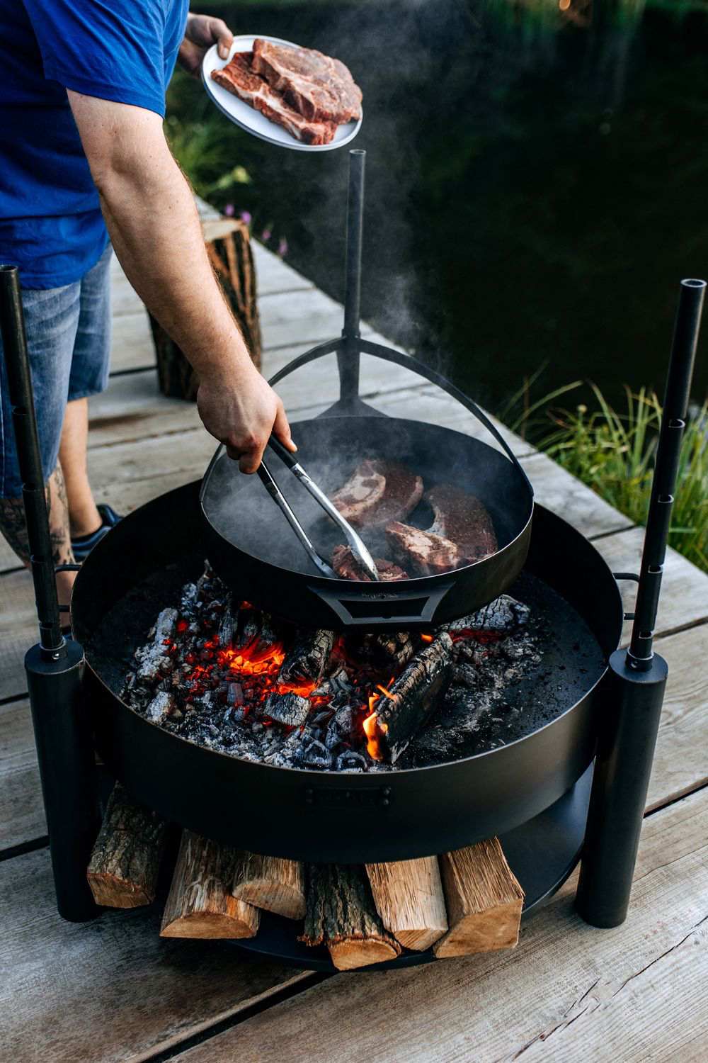 Padella con Manico per Ciotola Fuoco MONTANA X, Acciaio Naturale | Dia. 50 cm, Cook King - FATTO A MANO, 3