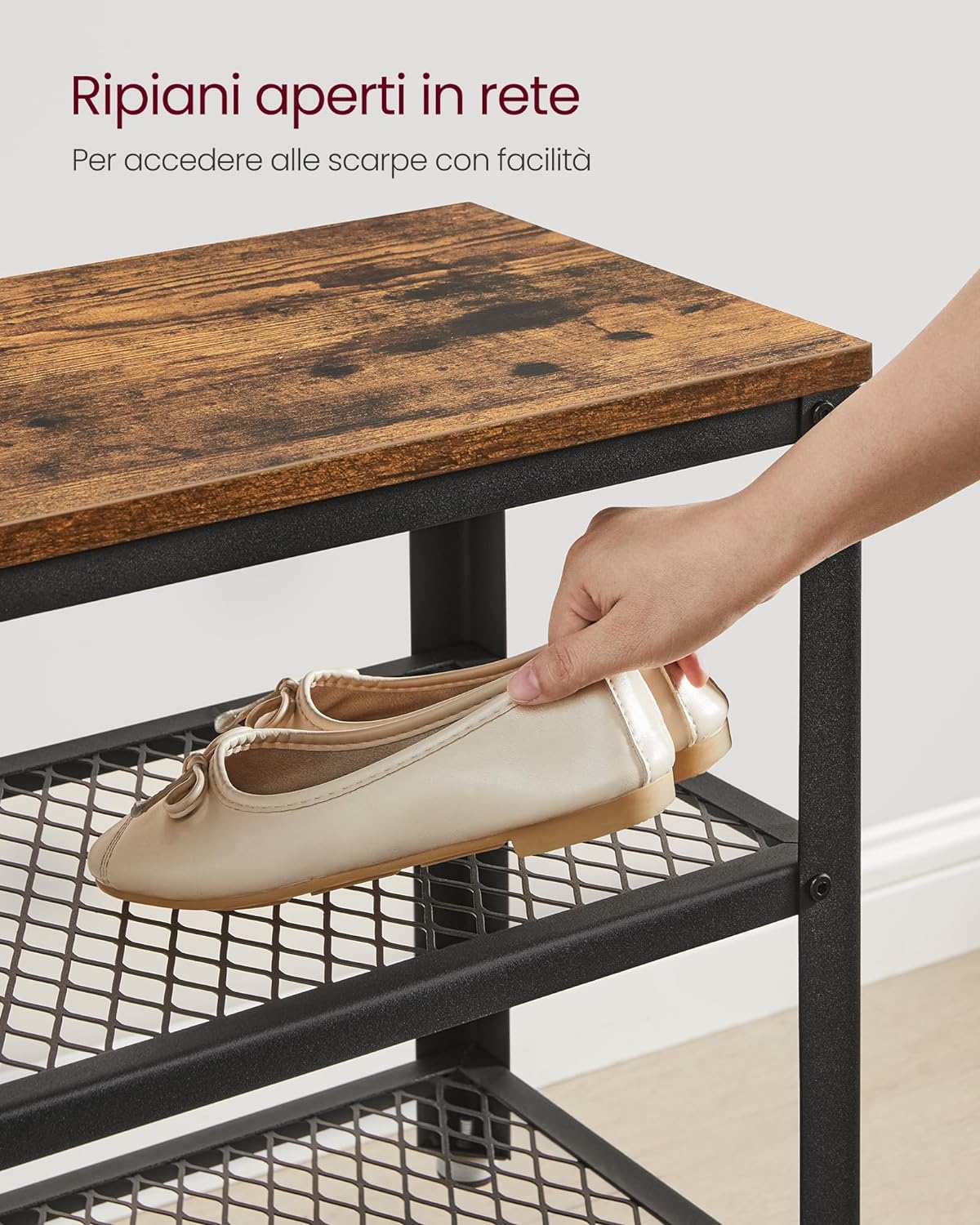 Panca scarpiera, Ripiani apperti, in rete, Vasagle