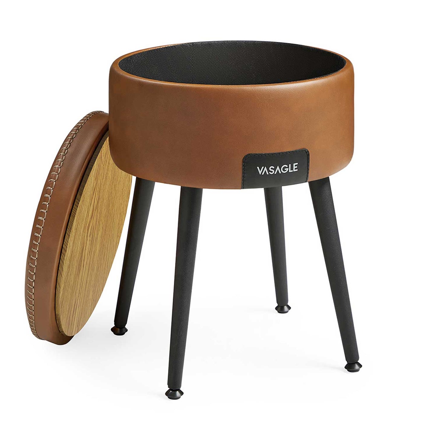 Panca, Seduta, Panchina letto, Sgabello, Pouf contenitore, PU, Poggiapiedi, Gambe in acciaio, 150 kg, Vasagle