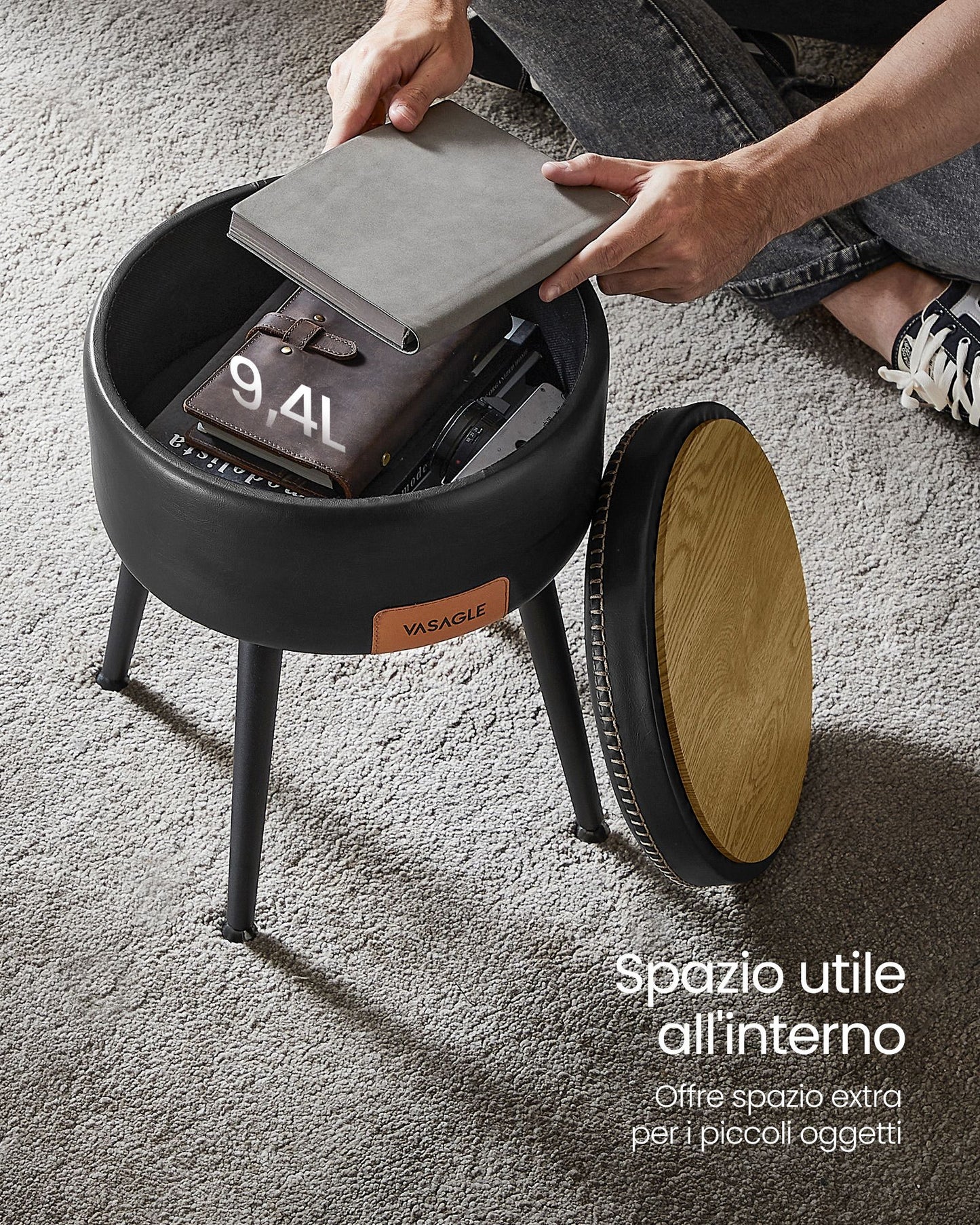 Panca, Seduta, Panchina letto, Sgabello, PU, Poggiapiedi, Gambe in acciaio, Portata 150 kg, Nero, Vasagle , 7