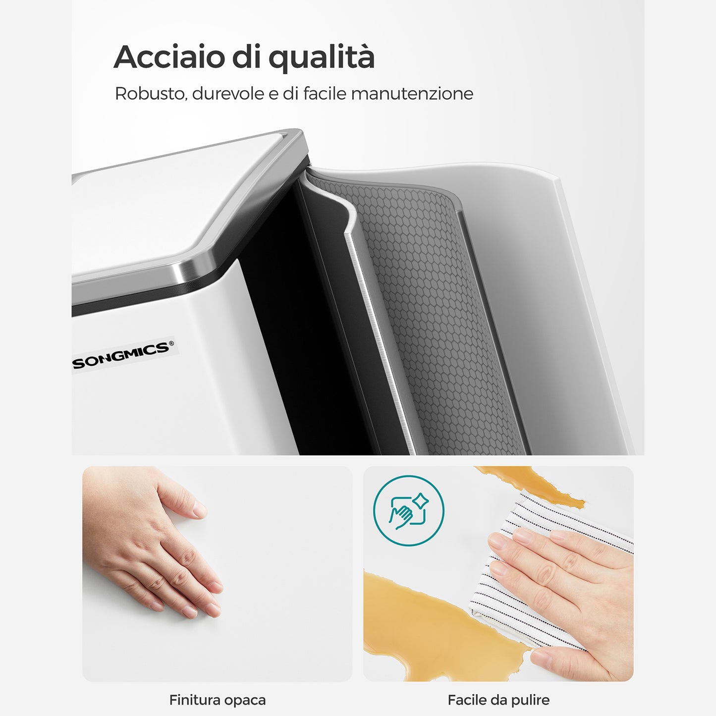 Pattumiera, Cestino da cucina, Doppio secchio, Pattumiera a pedale, Coperchi a chiusura morbida, Acciaio, Songmics, 2