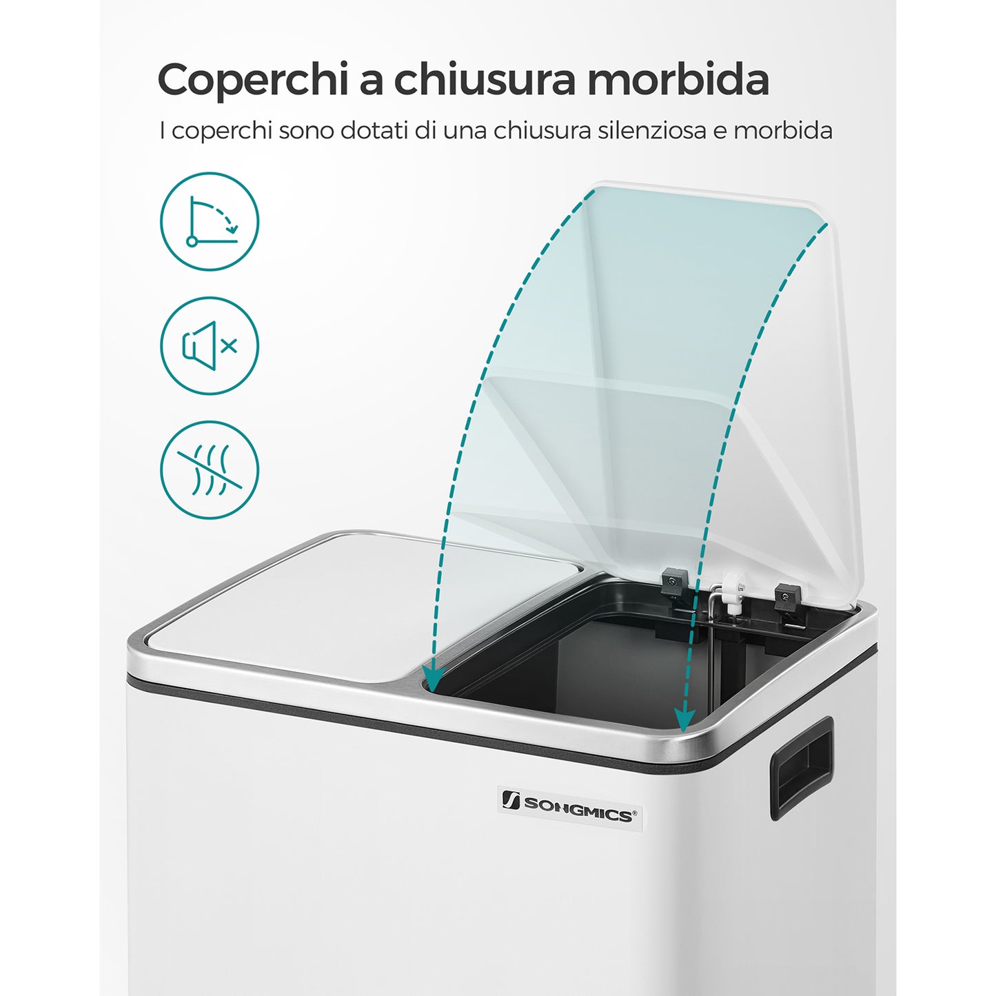 Pattumiera, Cestino da cucina, Doppio secchio, Pattumiera a pedale, Coperchi a chiusura morbida, Acciaio, Songmics, 1