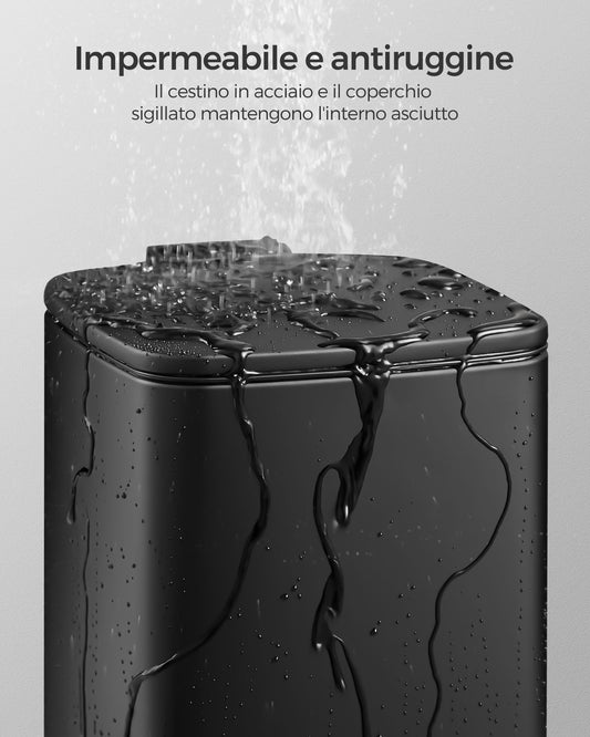 Pattumiera da cucina, Pattumiera da bagno, con coperchio, 8 litri, per piccoli spazi, chiusura ammortizzata, Songmics, 1