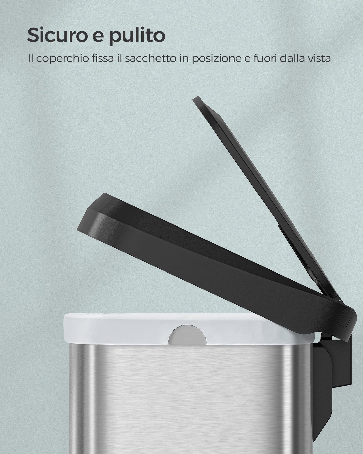 Pattumiera da cucina, Pattumiera, 50 L, Pattumiera a pedale, in metallo, con coperchio, Pattumiera alta, Songmics, 7