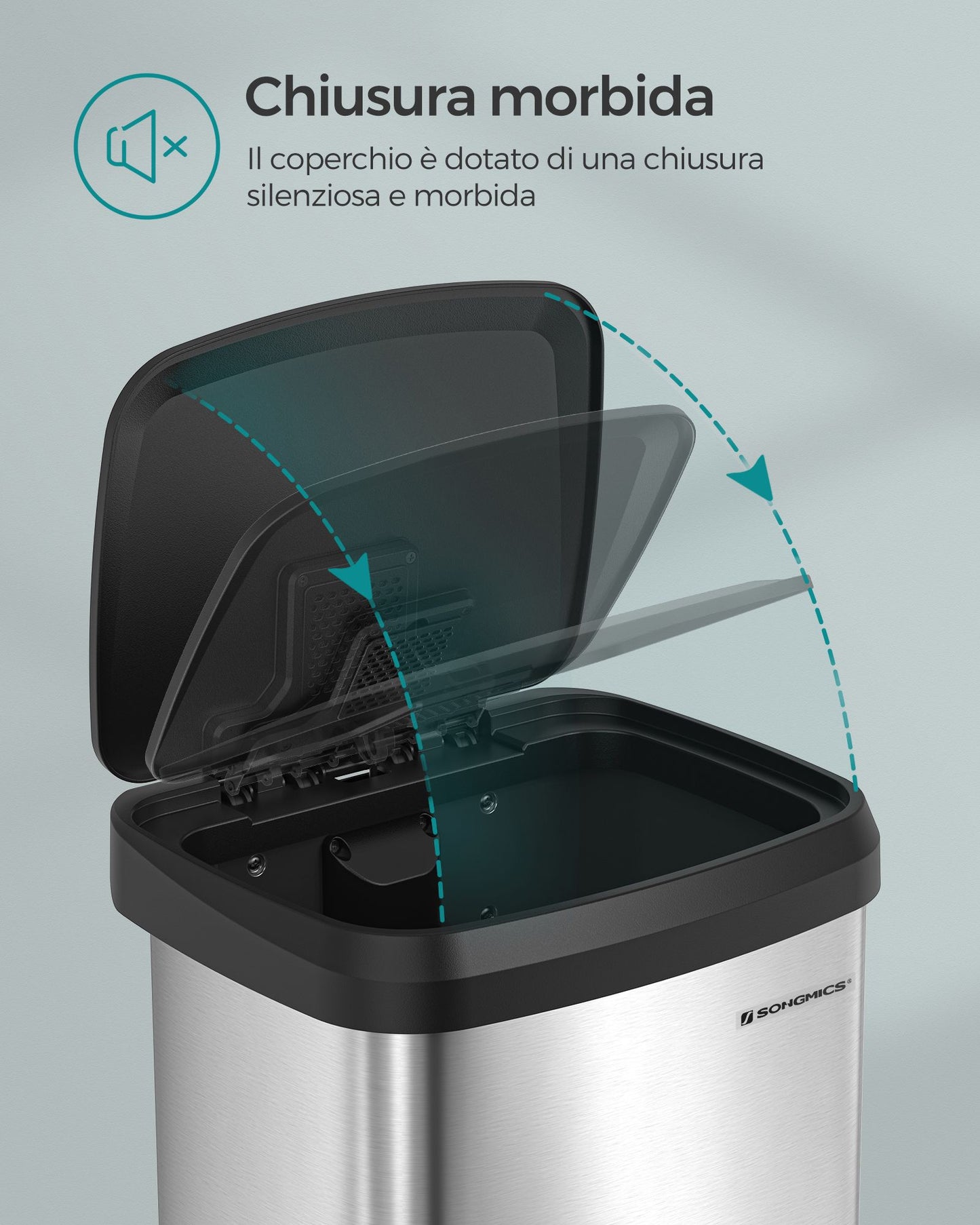 Pattumiera da cucina, Pattumiera, 50 L, Pattumiera a pedale, in metallo, con coperchio, Pattumiera alta, Songmics, 4