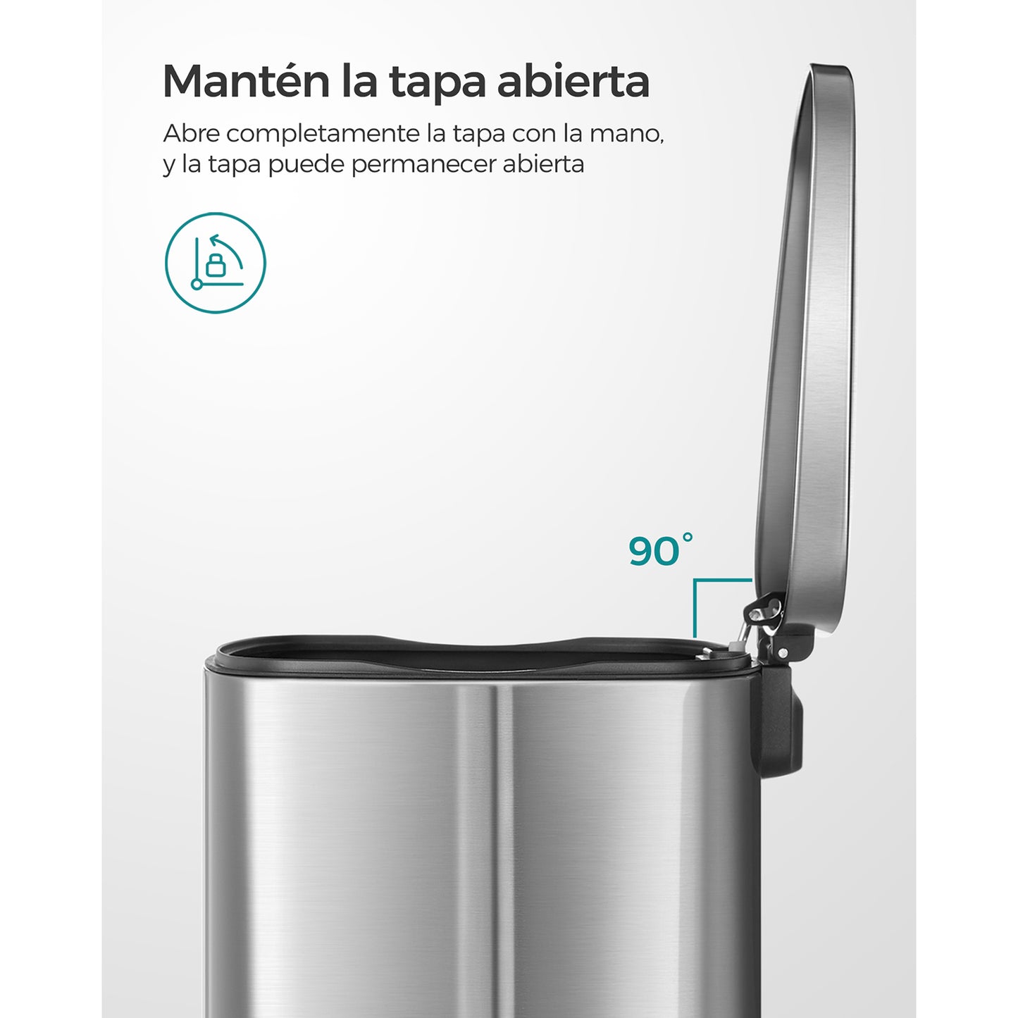 Pattumiera da cucina, Pattumiera a pedale, 50 L, Secchio in plastica, Coperchio, Chiusura morbida, Argento, Songmics, 3