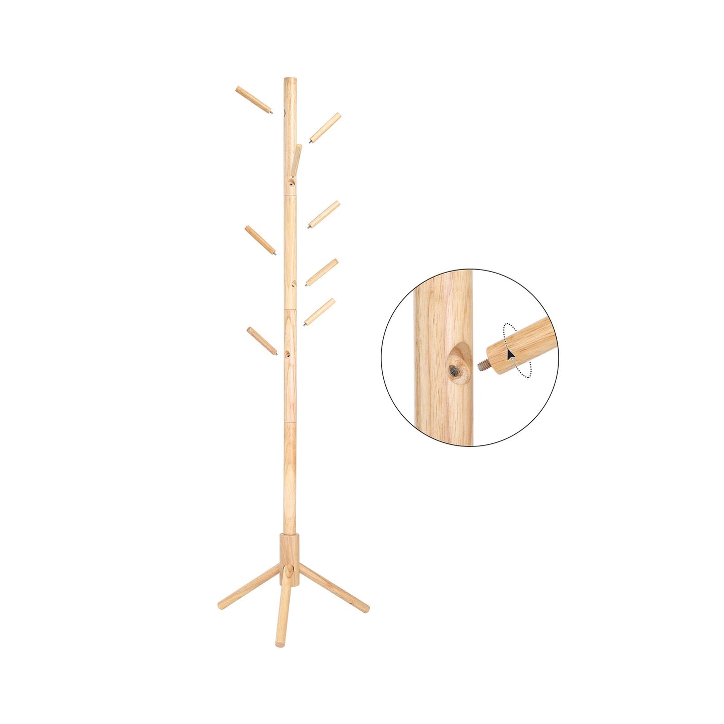 Attaccapanni Ingresso, Appendiabiti da Terra, in Legno, 8 Ganci, 3 Altezze, per Vestiti Cappelli Borse, Naturale, VASAGLE, 6