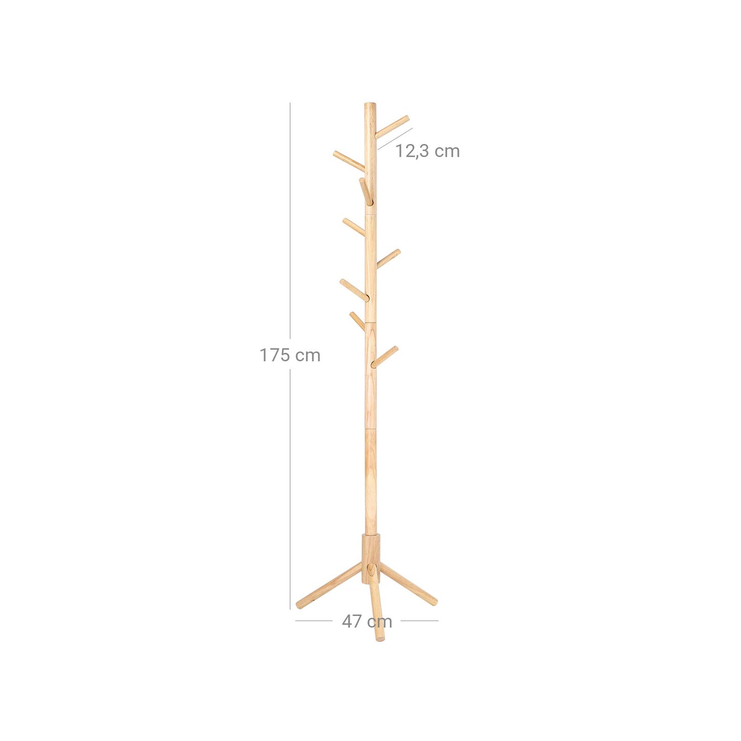 Attaccapanni Ingresso, Appendiabiti da Terra, in Legno, 8 Ganci, 3 Altezze, per Vestiti Cappelli Borse, Naturale, VASAGLE, 8