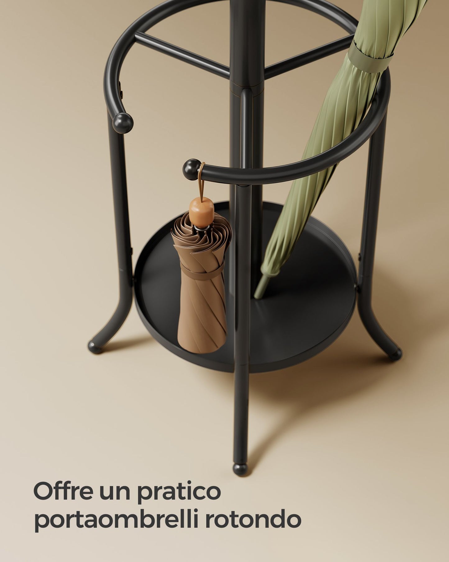 Appendiabiti ingresso, Guardaroba Ingresso, con Portaombrelli, 12 Ganci, Struttura in Metallo, Alto 175 cm, Nero, SONGMICS, 4