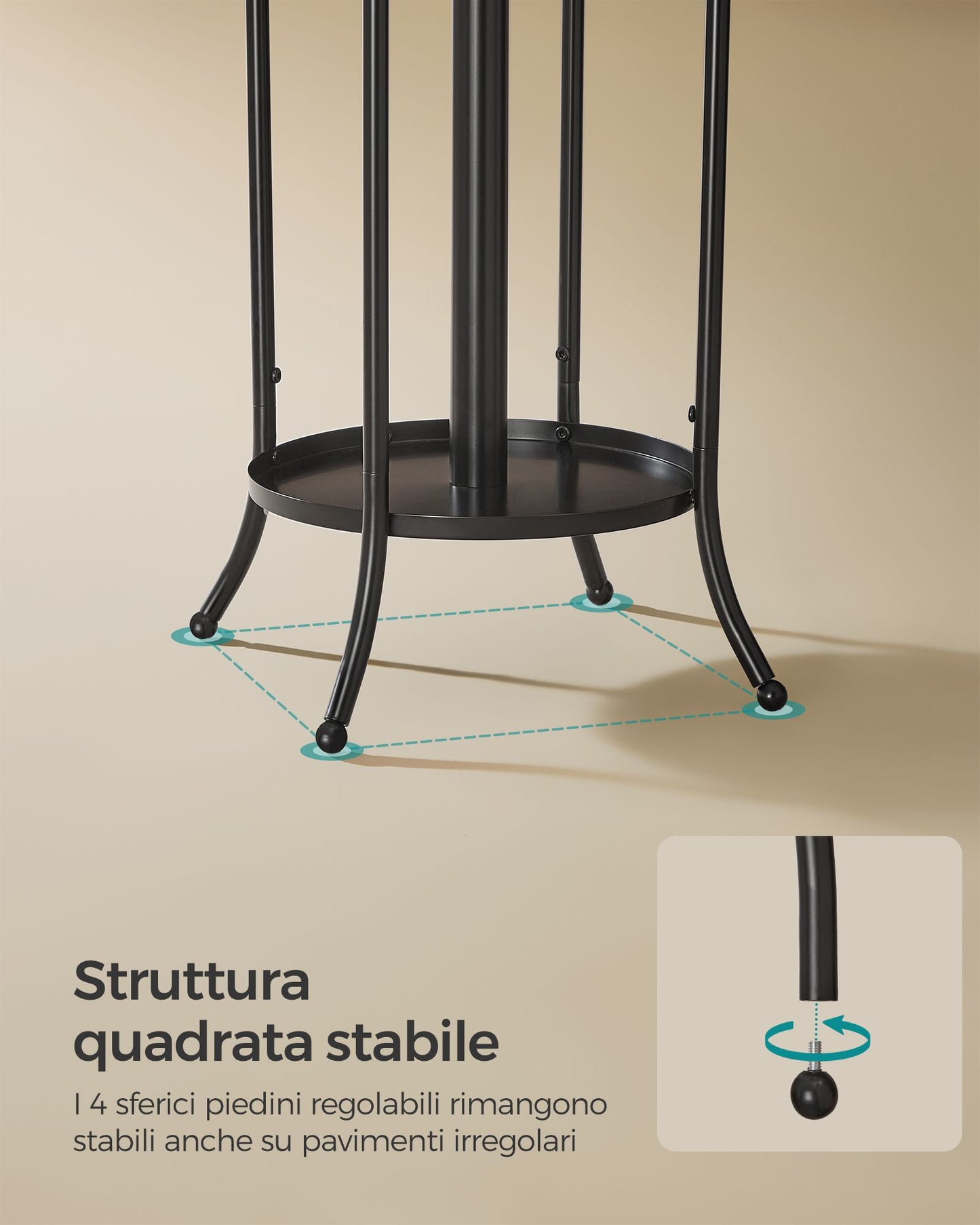 Appendiabiti ingresso, Guardaroba Ingresso, con Portaombrelli, 12 Ganci, Struttura in Metallo, Alto 175 cm, Nero, SONGMICS, 5