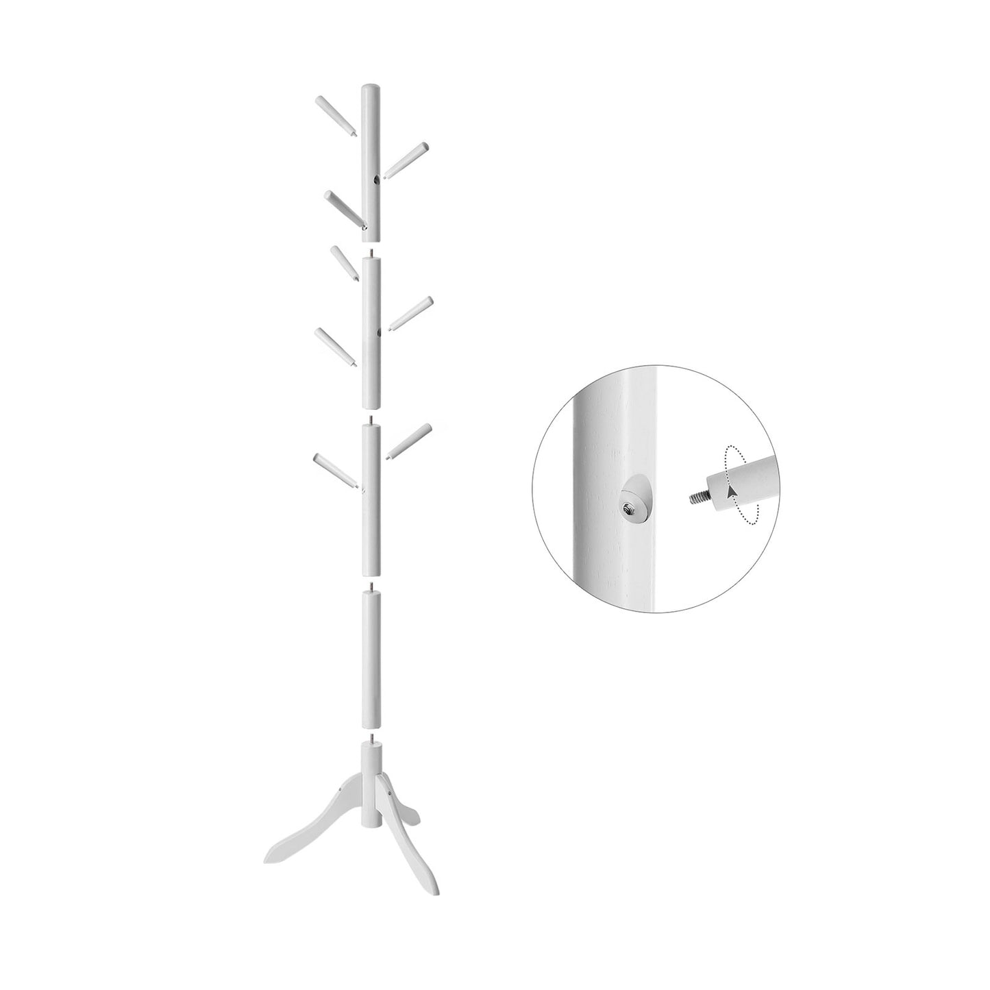 Attaccapanni Ingresso, Appendiabiti da Terra, Appendiabiti in Legno, 8 Ganci, 3 Altezze Regolabili, Bianco, VASAGLE, 5