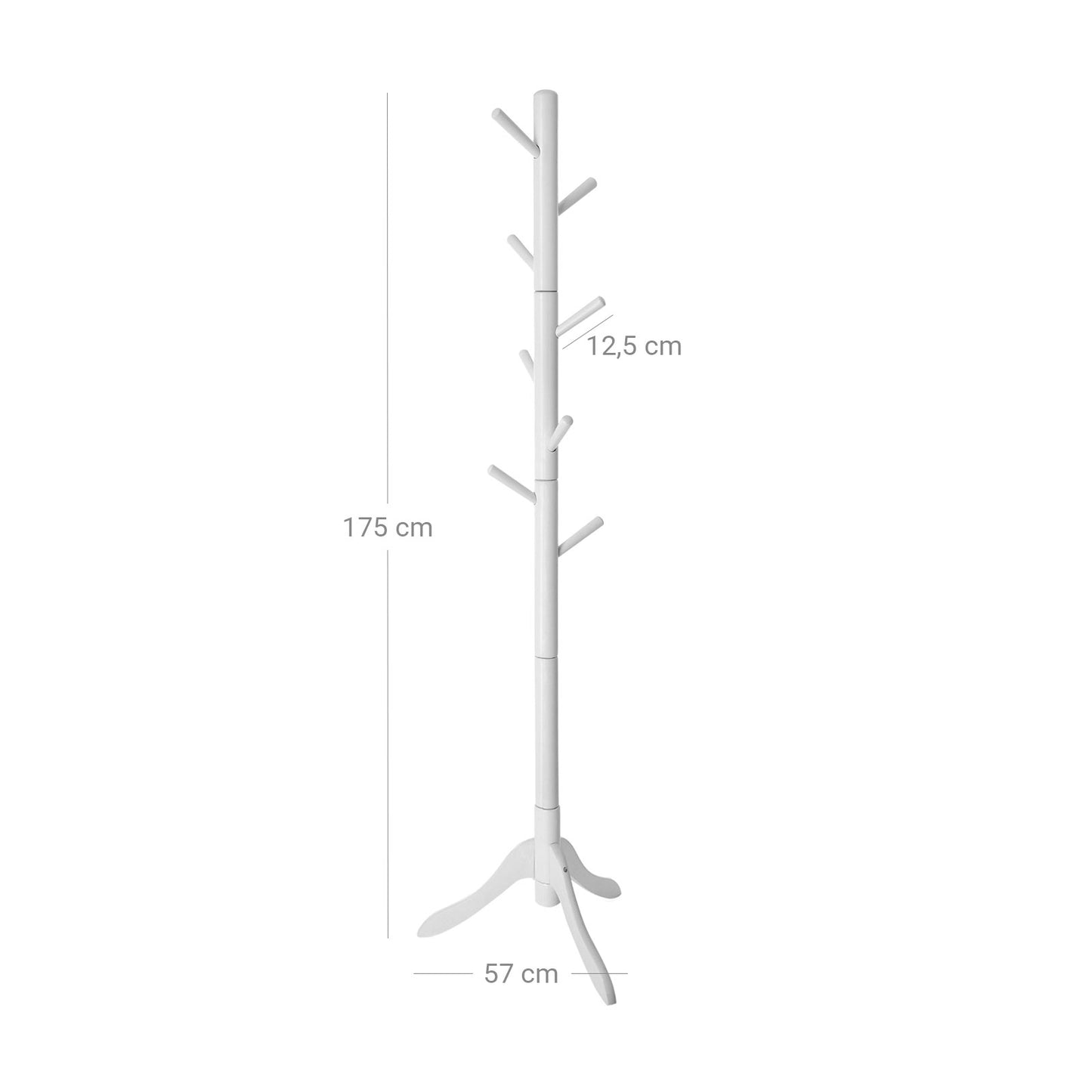 Attaccapanni Ingresso, Appendiabiti da Terra, Appendiabiti in Legno, 8 Ganci, 3 Altezze Regolabili, Bianco, VASAGLE, 7