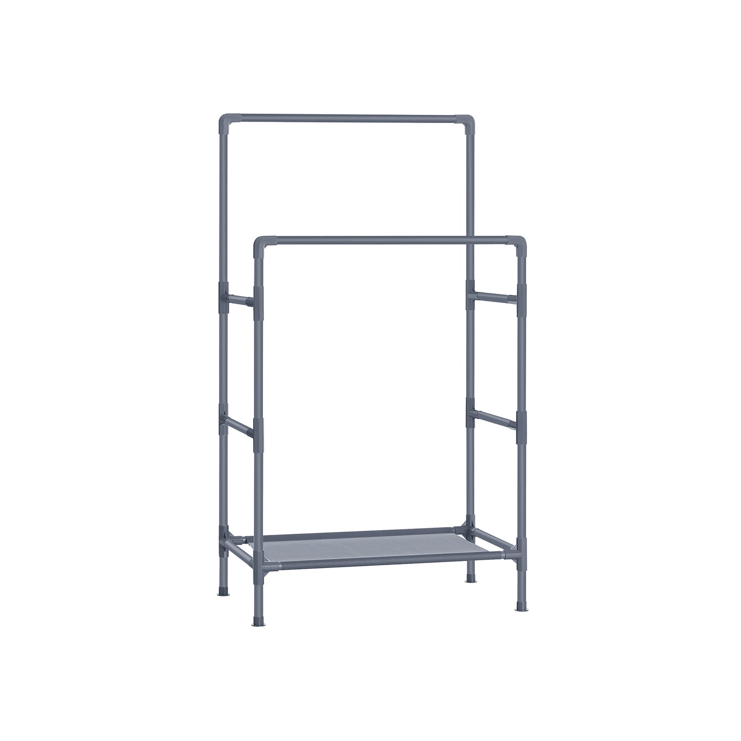 Stand Appendiabiti, Appendiabiti da Terra, in Metallo con 2 Barre, Ripiano Portaoggetti, Max Portata 55 kg, Grigio, SONGMICS, 2