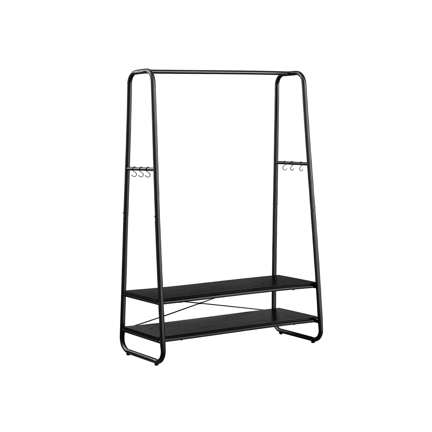 Stand Appendiabiti, Stabile e Robusto, Portata Fino a 190 kg, Appendiabiti da Terra, con 2 Ripiani, 6 Ganci, Nero, VASAGLE, 2