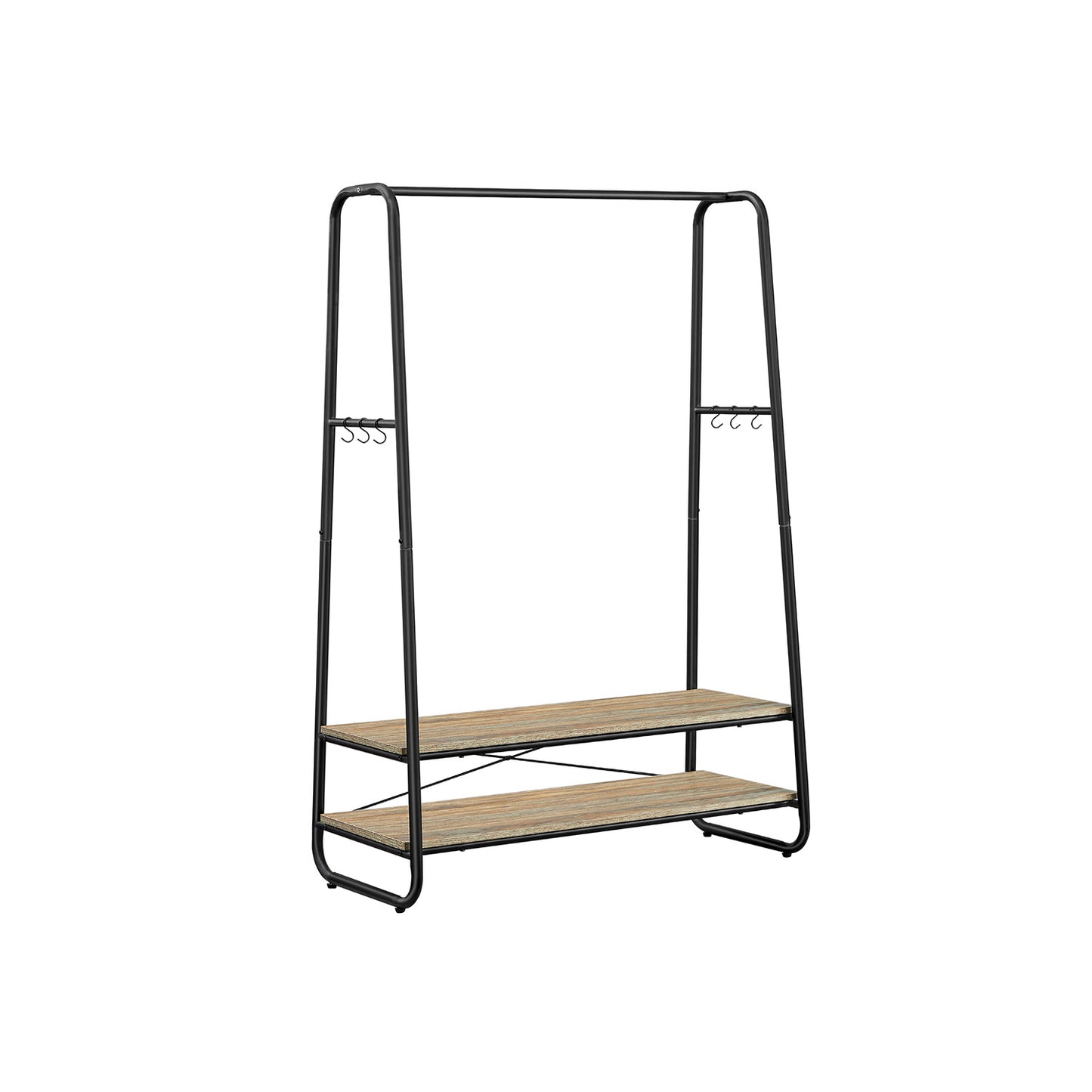 Stand Appendiabiti, Portata Fino a 190 kg, Appendiabiti da Terra, con 2 Ripiani, 6 Ganci, Marrone Nero, VASAGLE, 2