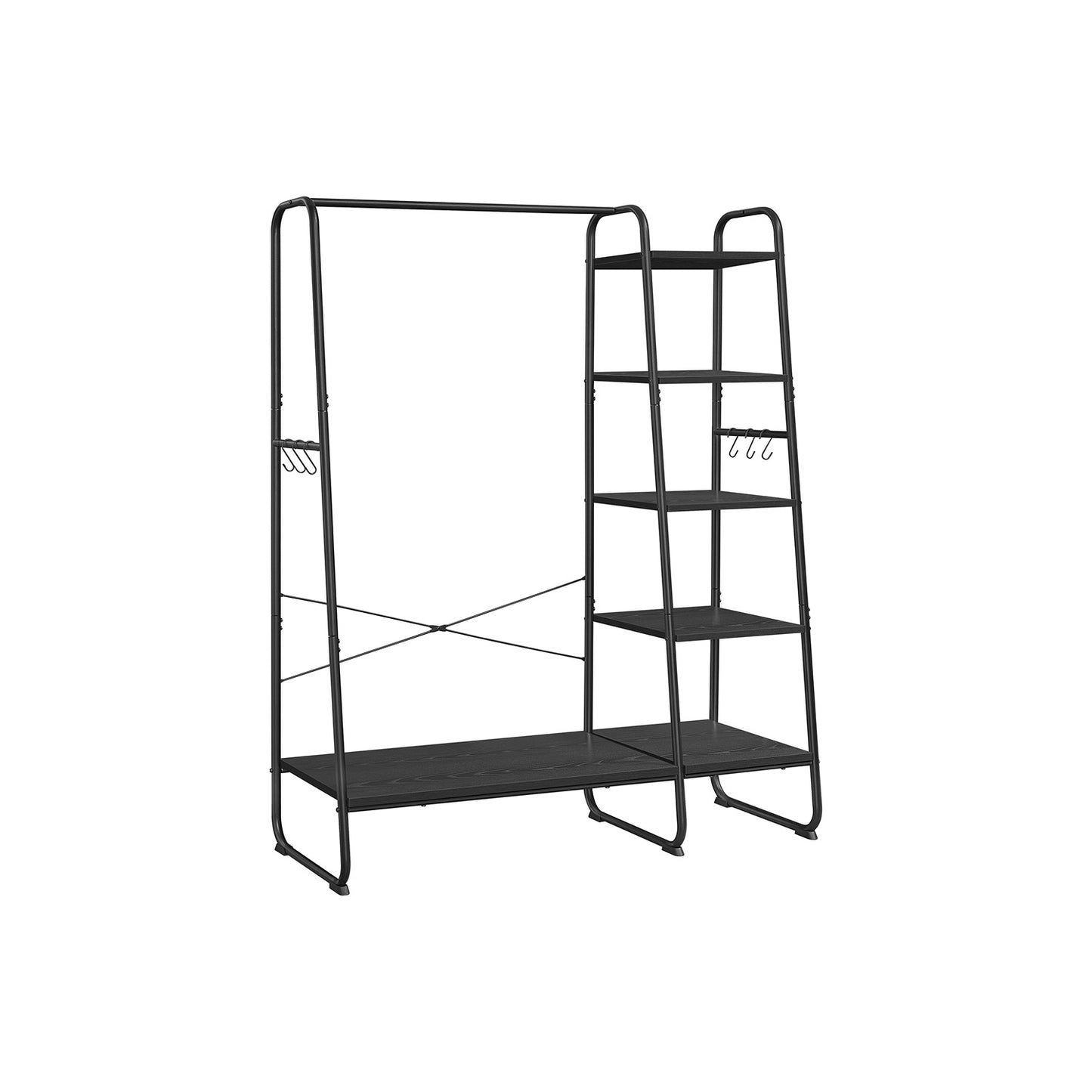 Stand Appendiabiti, Appendiabiti da Terra, con Scarpiera, 5 Ripiani Portaoggetti, 6 Ganci, Portata 220kg, Nero, VASAGLE, 2