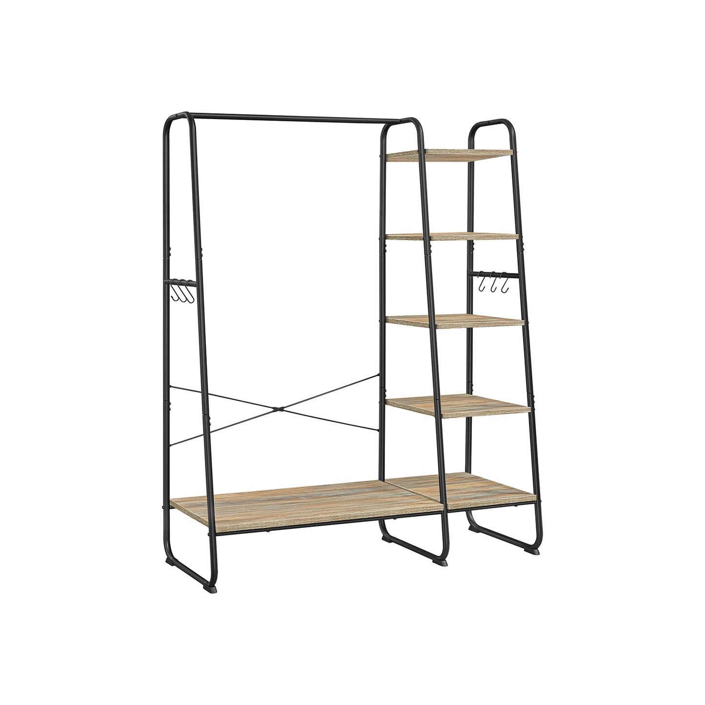 Stand Appendiabiti, Appendiabiti da Terra, con Scarpiera, 5 Ripiani, 6 Ganci, Portata 220kg, Turchese Marrone e nero, VASAGLE, 2