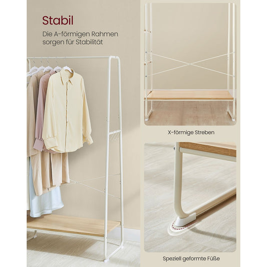 Stand Appendiabiti, Appendiabiti da Terra, con Scarpiera, 5 Ripiani Portaoggetti, 6 Ganci, Portata 220kg, Rovere e Bianco, VASAGLE, 6