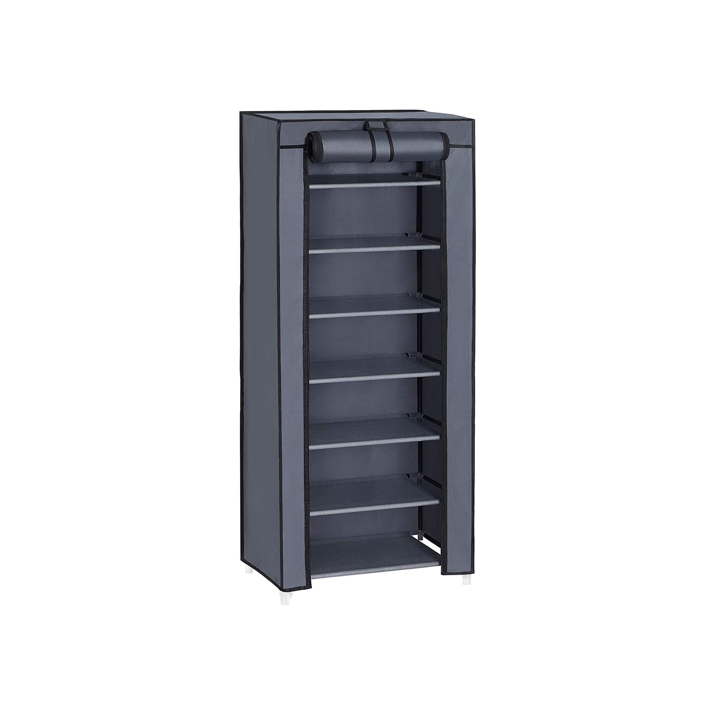 Scarpiera Armadio, 7 Ripiani, Scarpiera Salvaspazio, Scarpiera Ingresso, con Copertura, Portascarpe, Grigio, SONGMICS, 2