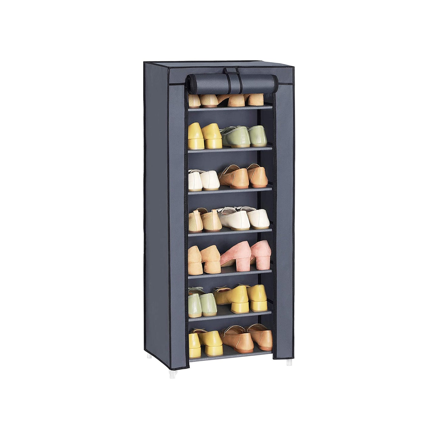Scarpiera Armadio, 7 Ripiani, Scarpiera Salvaspazio, Scarpiera Ingresso, con Copertura, Portascarpe, Grigio, SONGMICS, 3