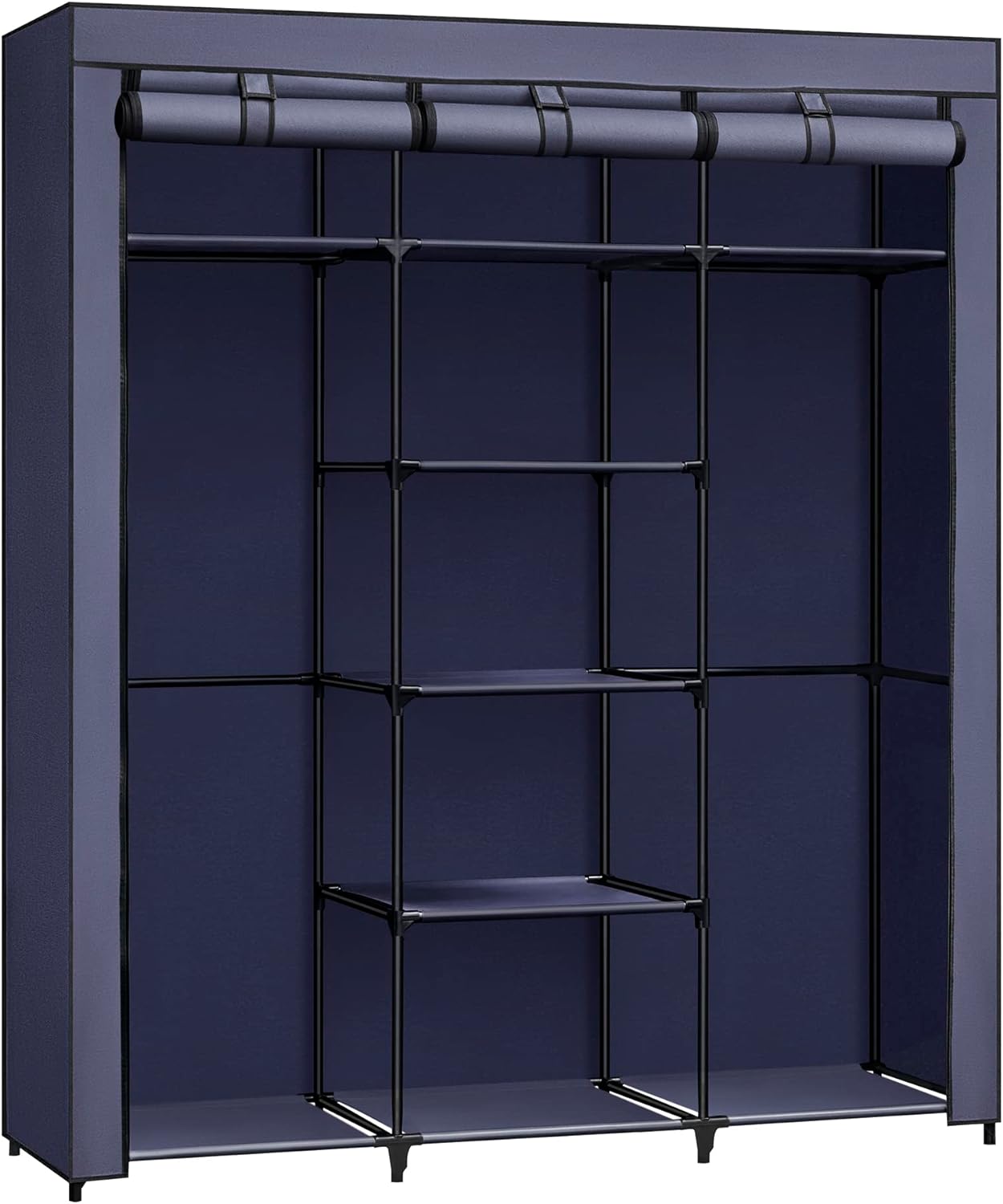 Armadio in Tessuto, Armadio portatile, con Barra di Sospensione, Appendiabiti, Blu Scuro, SONGMICS, 2