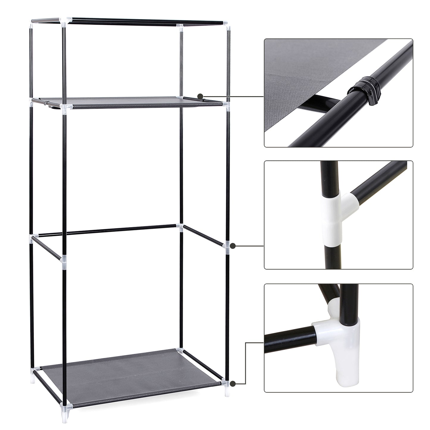 Armadio in Tessuto, Armadio portatile, Armadio pieghevole con asta di sospensione, Grigio, SONGMICS, 3