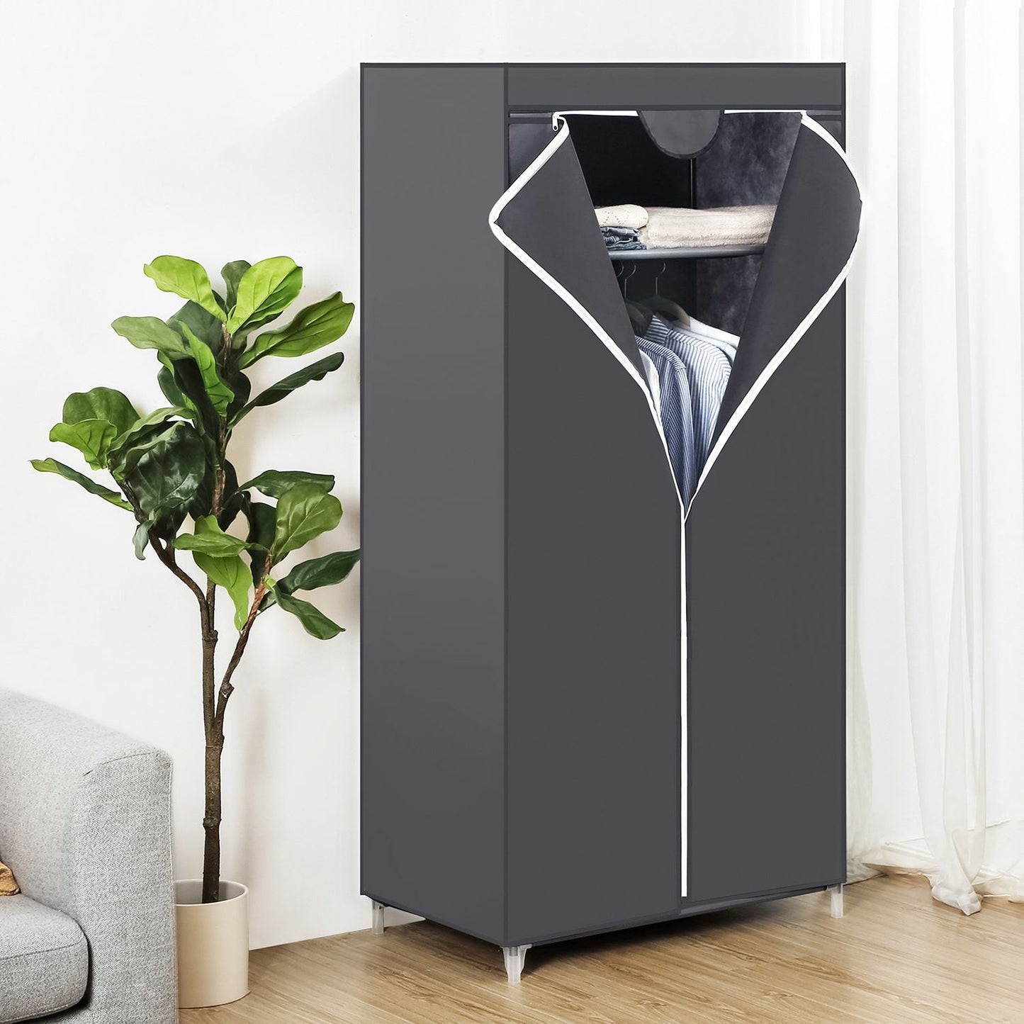 Armadio in Tessuto, Armadio portatile, Armadio pieghevole con asta di sospensione, Grigio, SONGMICS, 11