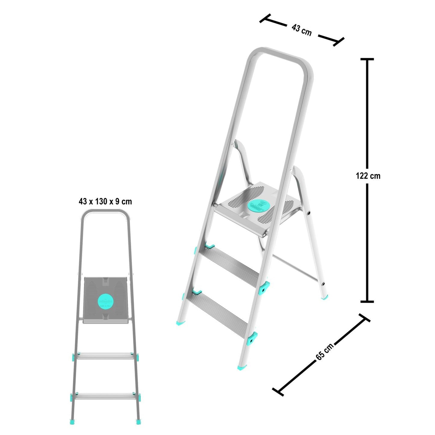 Scala a pioli, Scaletta Pieghevole, scaletta 3 gradini, Altezza 61cm, Portata max 150 kg, Scaletta alluminio, Colombo LIBELLULA , 3