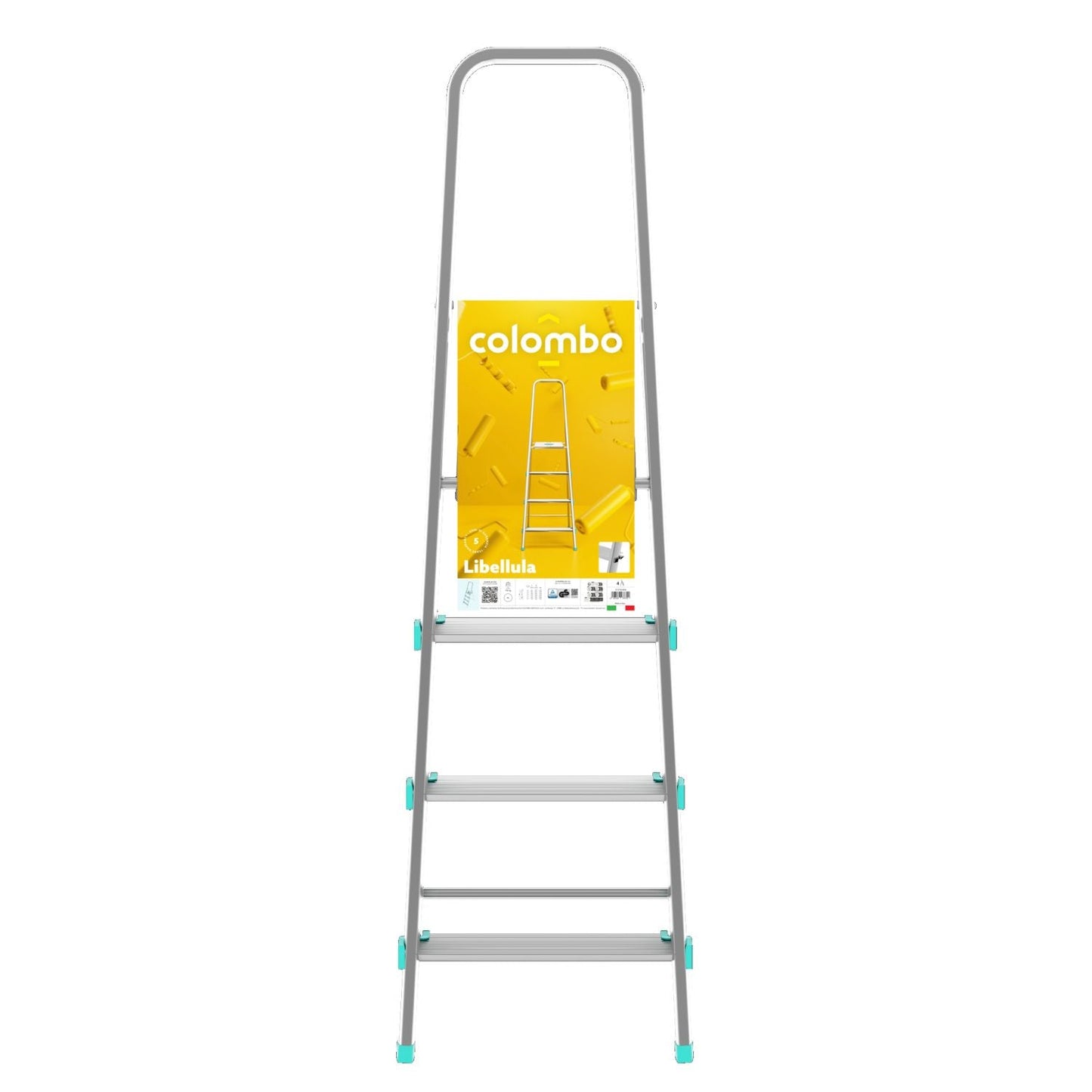 Scala a pioli, Scala 4 gradini, Scaletta Domestica Pieghevole, Altezza 84cm, Portata 150kg, Scaletta alluminio, Colombo LIBELLULA , 5