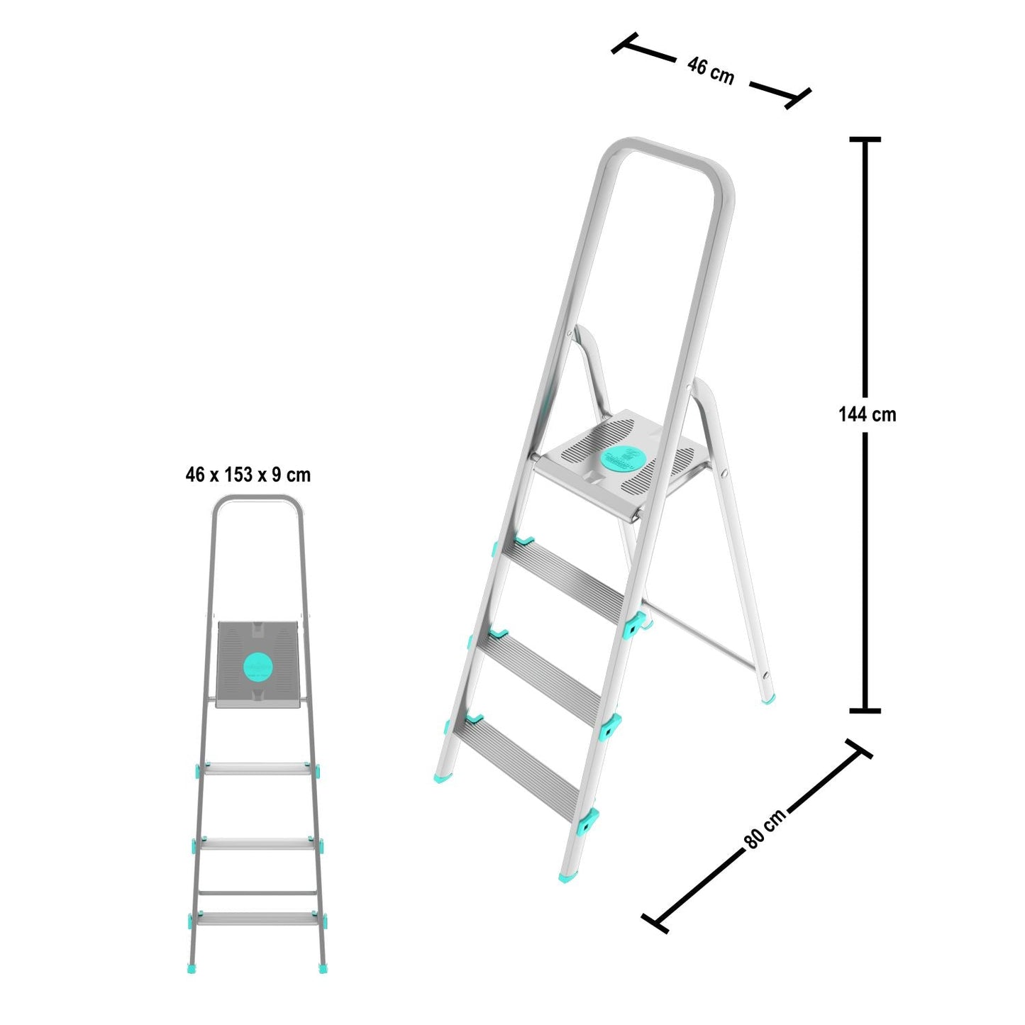 Scala a pioli, Scala 4 gradini, Scaletta Domestica Pieghevole, Altezza 84cm, Portata 150kg, Scaletta alluminio, Colombo LIBELLULA , 3
