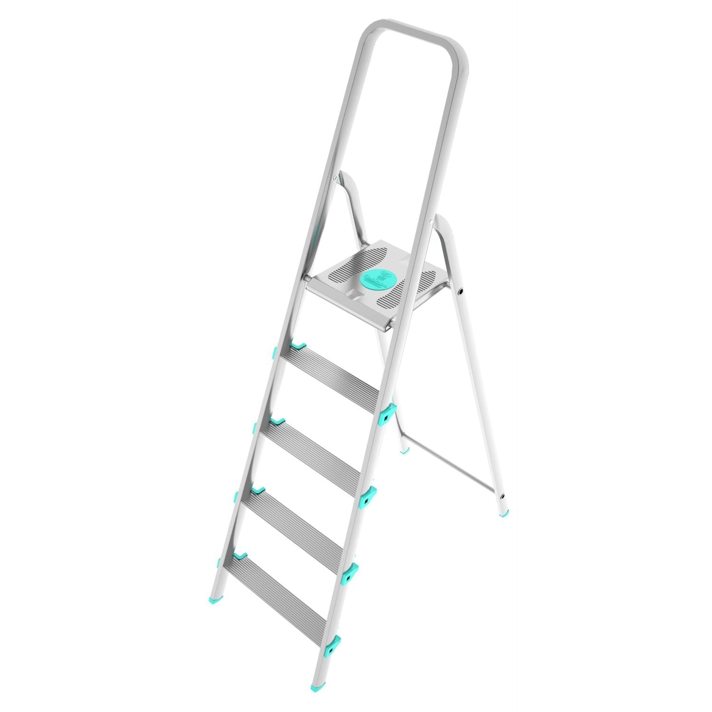 Scala a pioli, 5 gradini, Scaletta Domestica Pieghevole, Altezza 106cm, Portata 150kg, Scaletta alluminio, Colombo LIBELLULA , 1