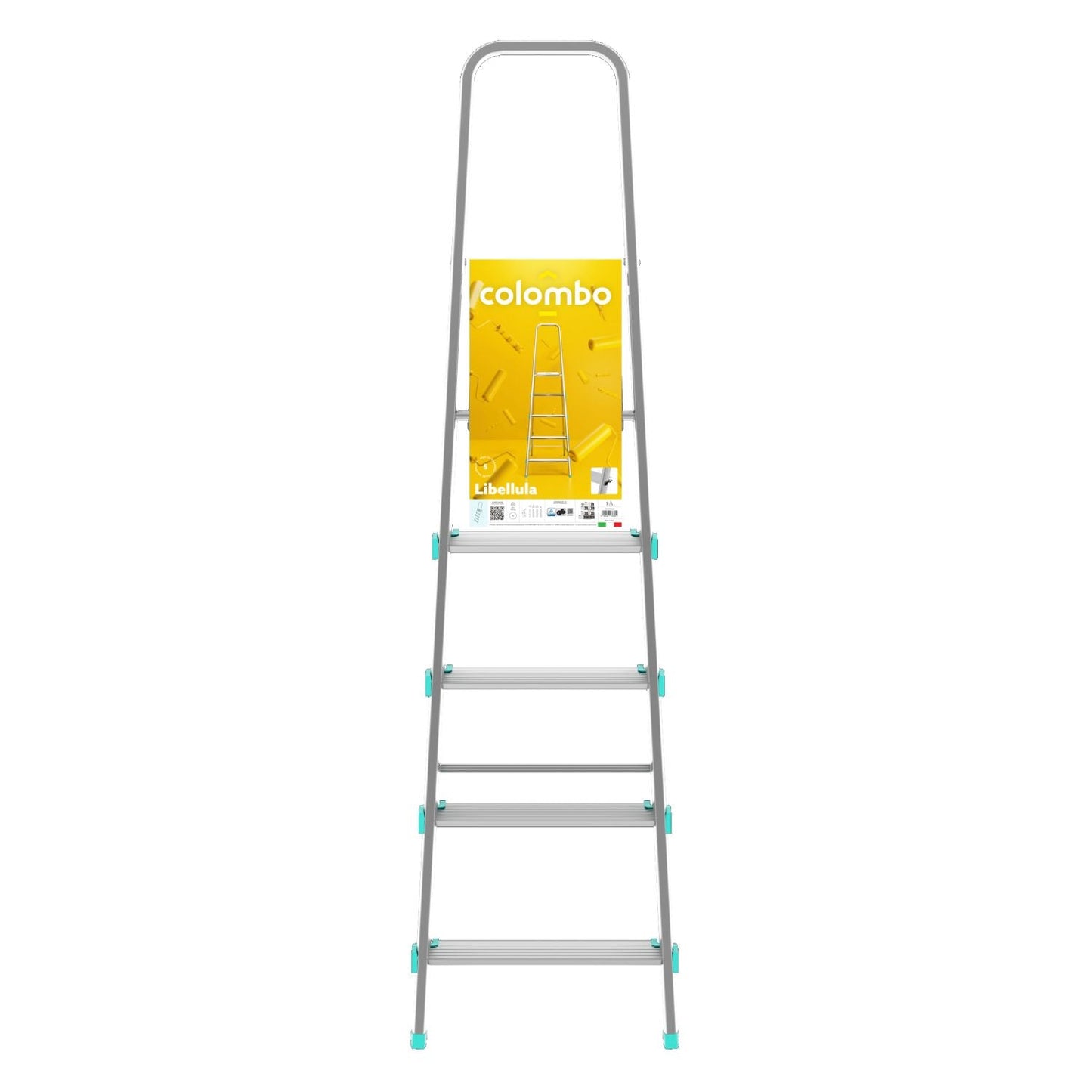 Scala a pioli, 5 gradini, Scaletta Domestica Pieghevole, Altezza 106cm, Portata 150kg, Scaletta alluminio, Colombo LIBELLULA , 5