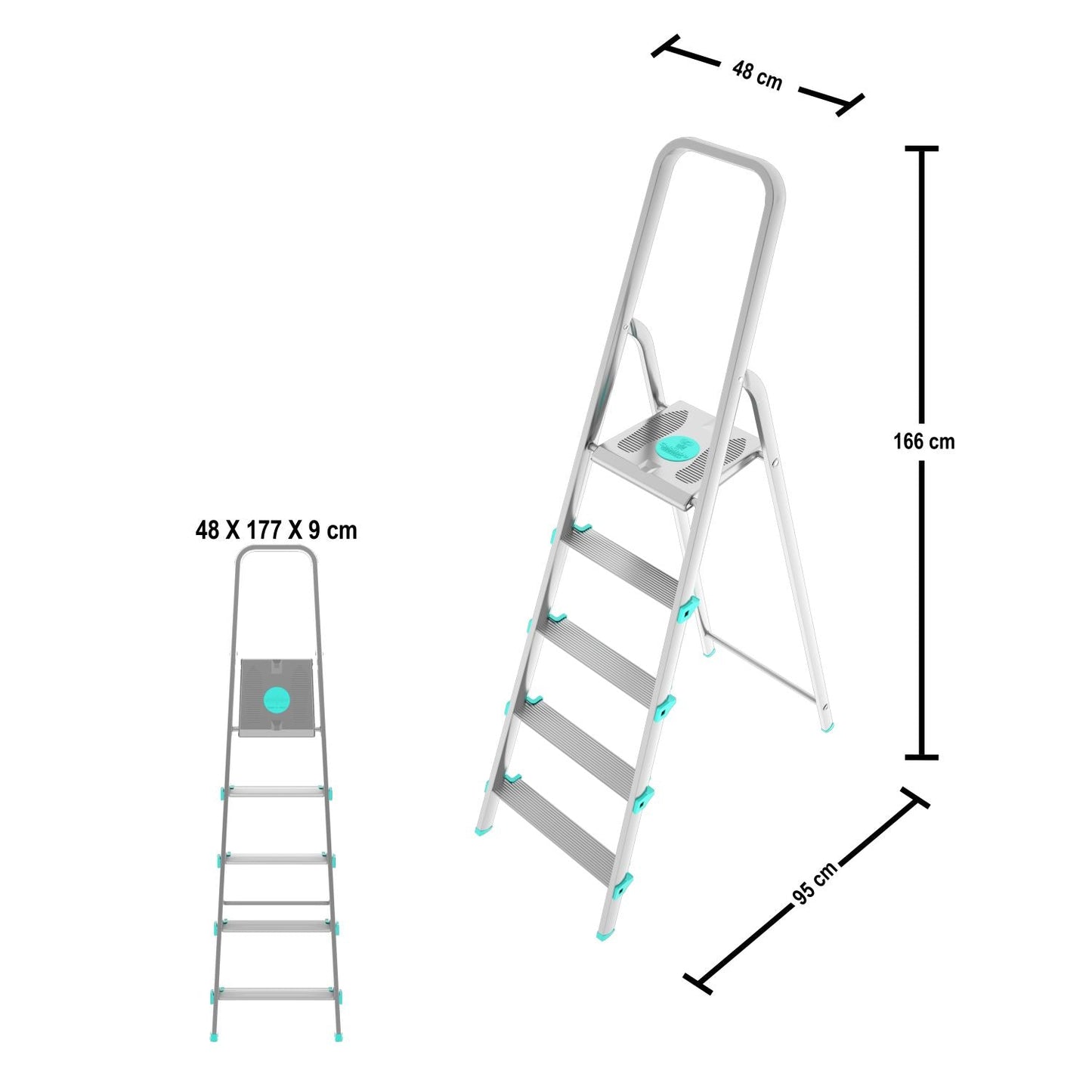 Scala a pioli, 5 gradini, Scaletta Domestica Pieghevole, Altezza 106cm, Portata 150kg, Scaletta alluminio, Colombo LIBELLULA , 4