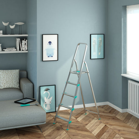 Scala a pioli, 5 gradini, Scaletta Domestica Pieghevole, Altezza 106cm, Portata 150kg, Scaletta alluminio, Colombo LIBELLULA , 2