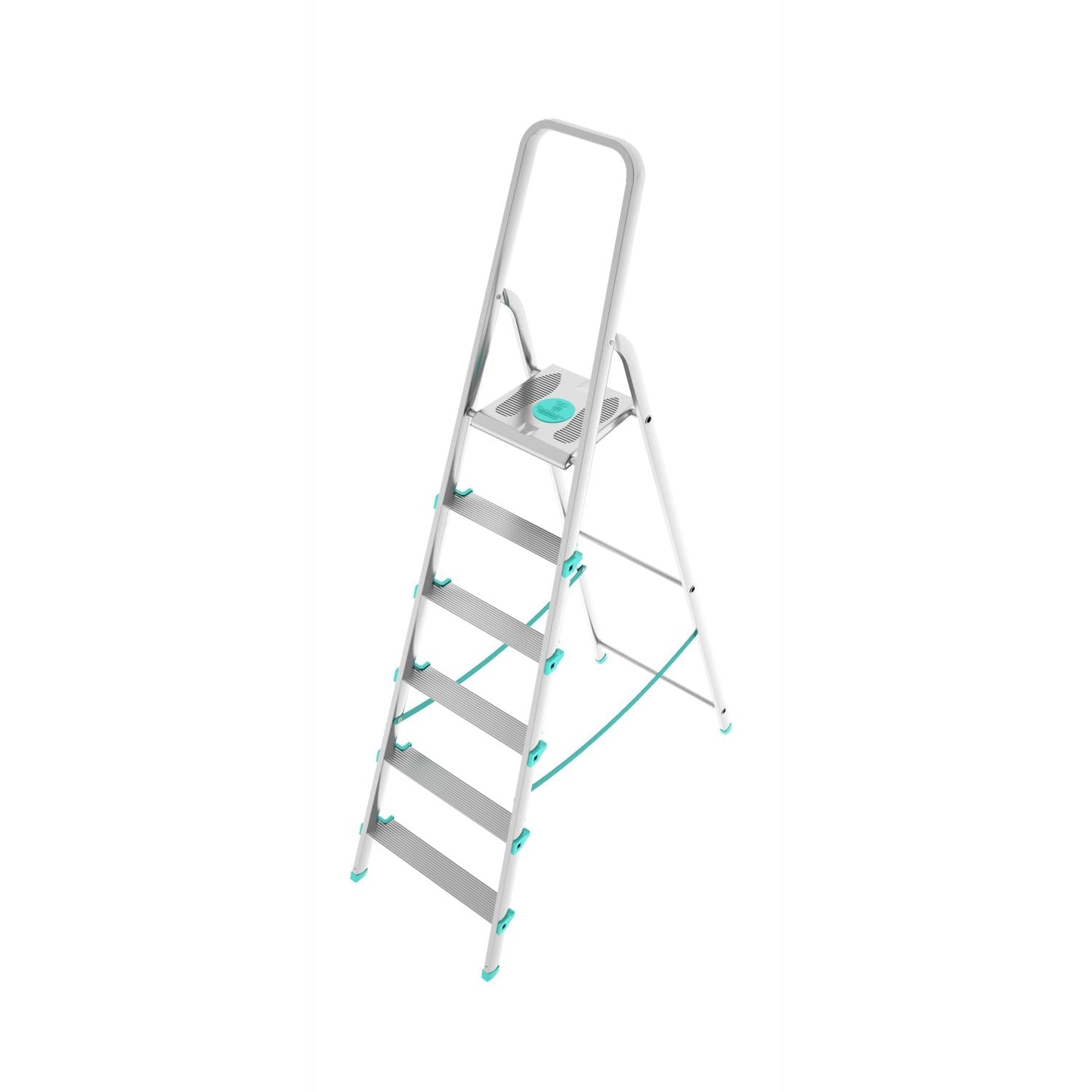 Scala a pioli, 6 gradini, Scaletta Domestica Pieghevole, Altezza 129cm, Portata 150kg, Scaletta alluminio, Colombo LIBELLULA , 1