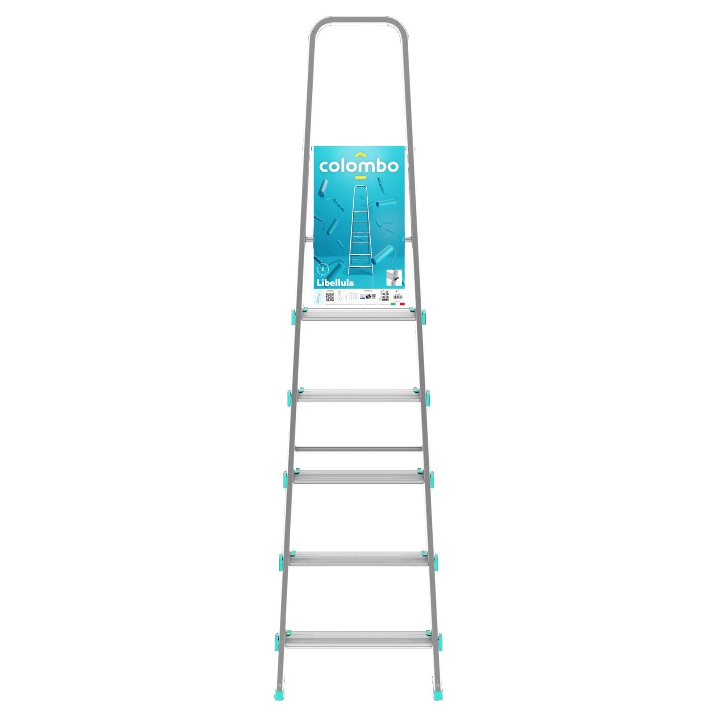 Scala a pioli, 6 gradini, Scaletta Domestica Pieghevole, Altezza 129cm, Portata 150kg, Scaletta alluminio, Colombo LIBELLULA , 5