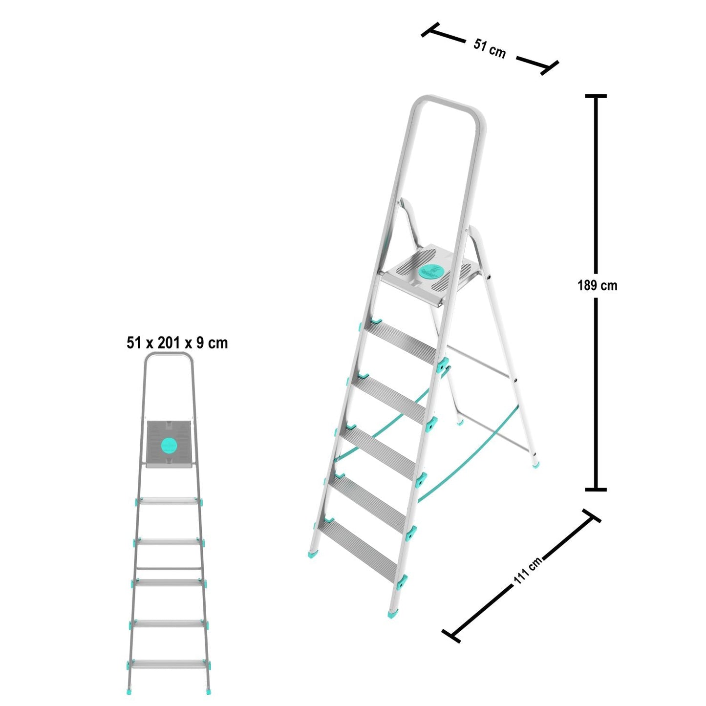 Scala a pioli, 6 gradini, Scaletta Domestica Pieghevole, Altezza 129cm, Portata 150kg, Scaletta alluminio, Colombo LIBELLULA , 3